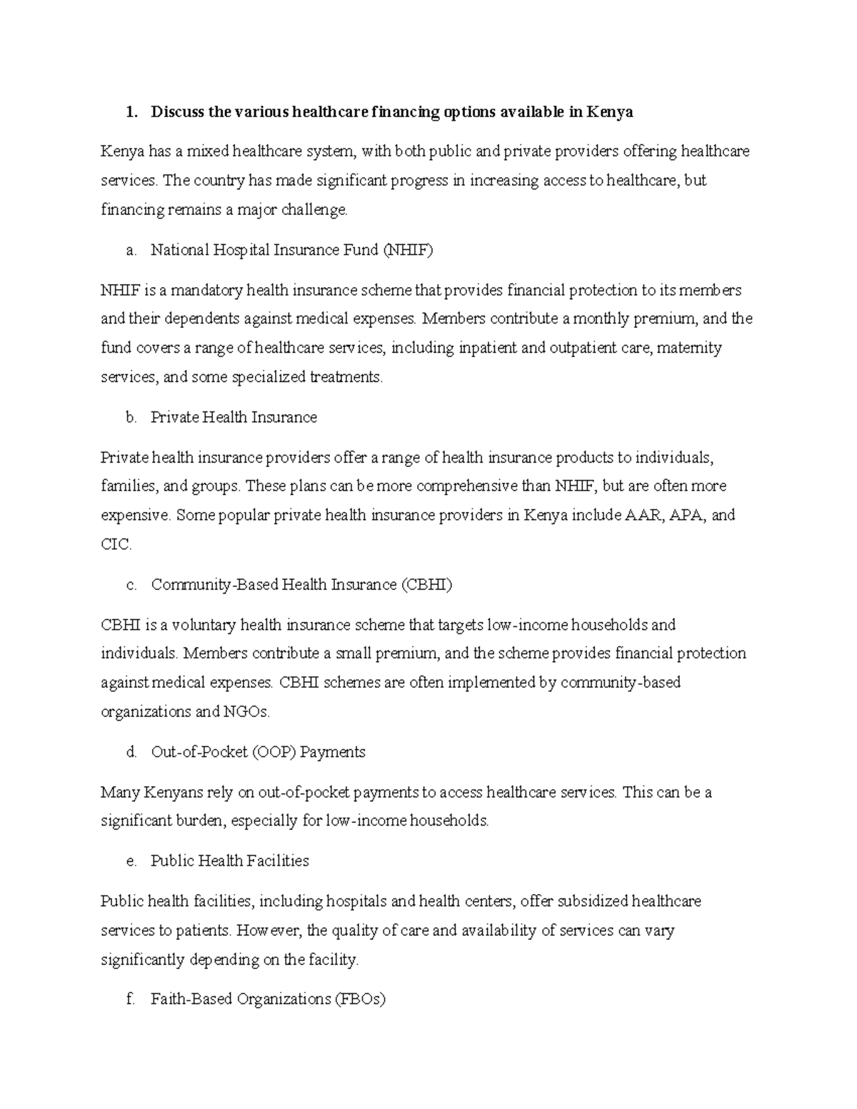 Healthcare Financing Options in Kenya: A Comprehensive Overview - Studocu