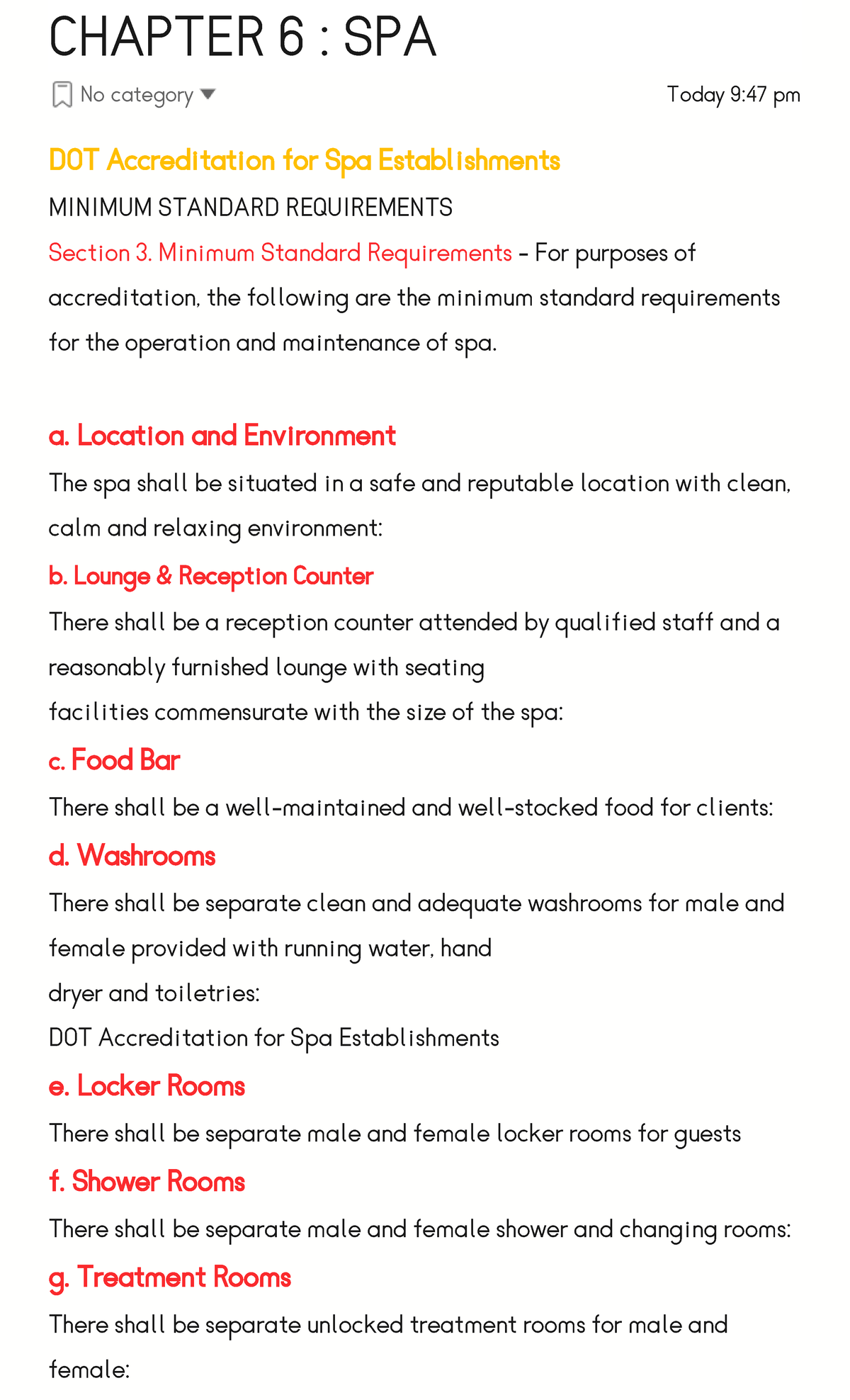 Chapter 6: DOT Accreditation Standards for Spa Establishments - Studocu