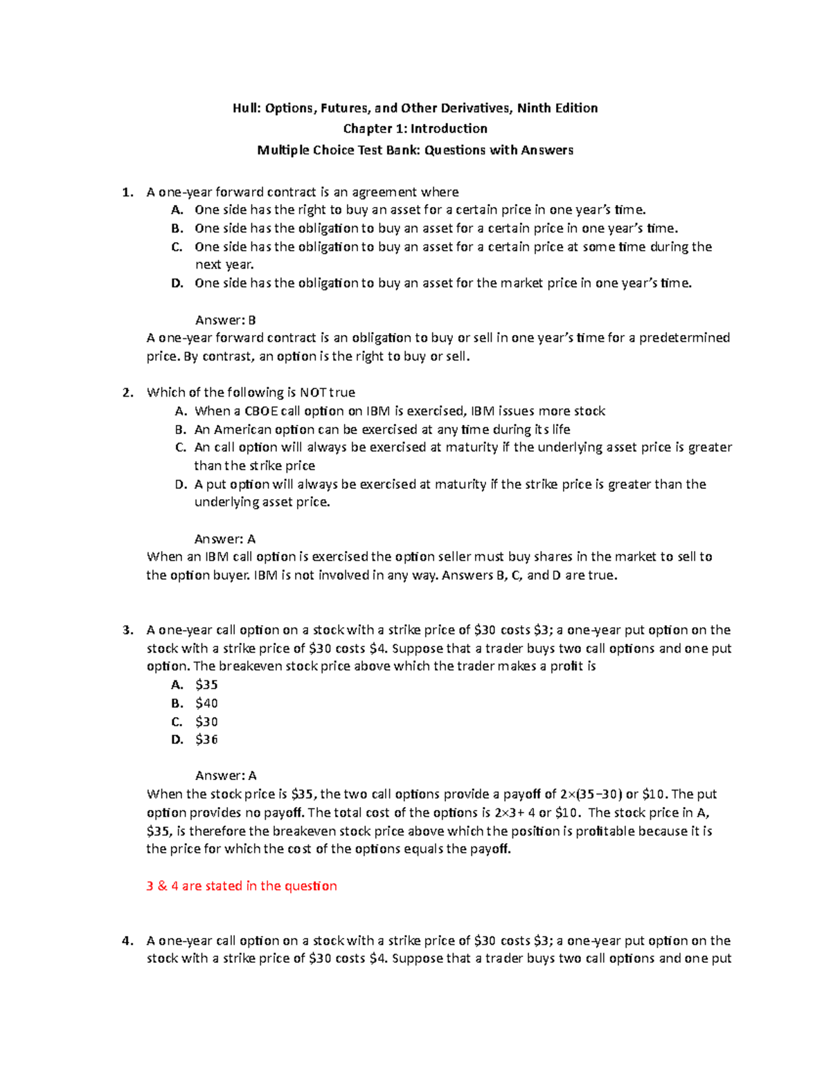 Chapter 1 - MCQ Test Bank on Options, Futures, and Derivatives - Studocu