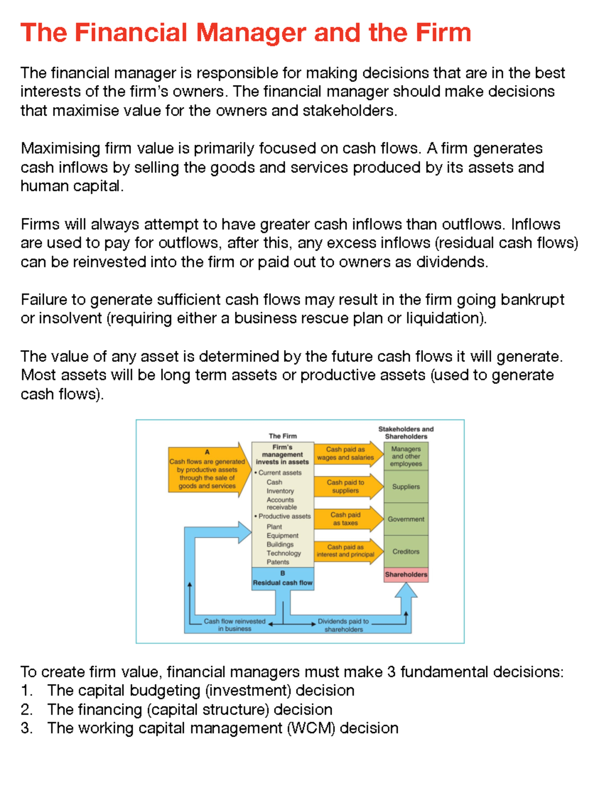 Chapter 1: The Role of Financial Managers in Firm Value Creation - Studocu