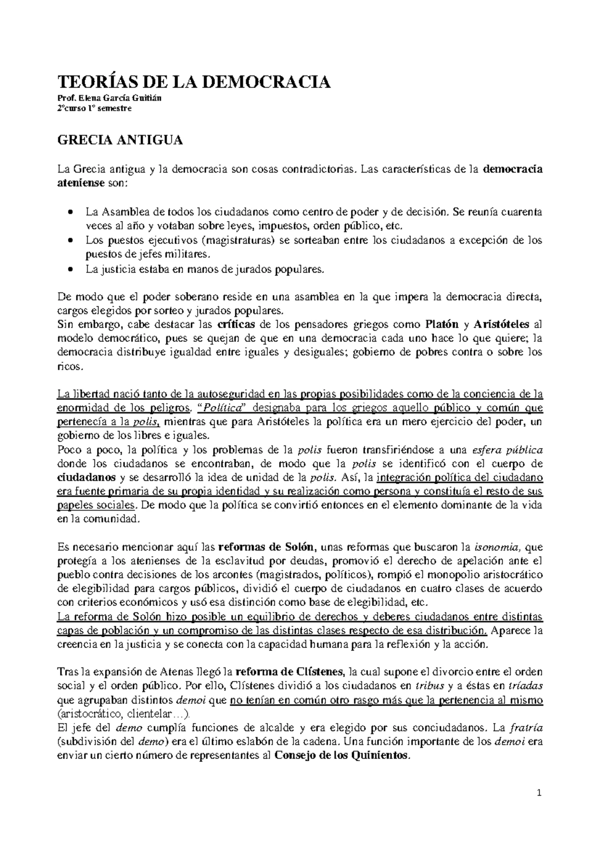 Esquema de la Democracia Ateniense: Evolución y Valores Básicos - Studocu