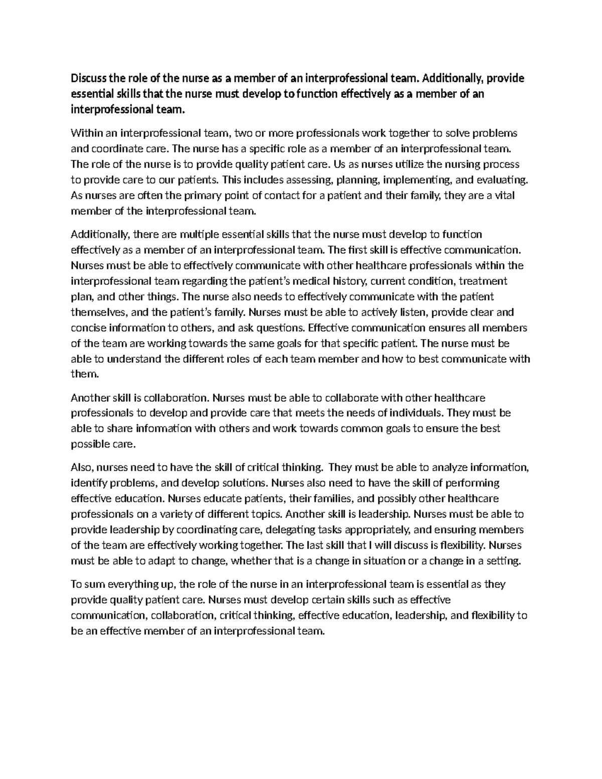 Video Case Study Nurse S Role In Interprofessional Collaboration