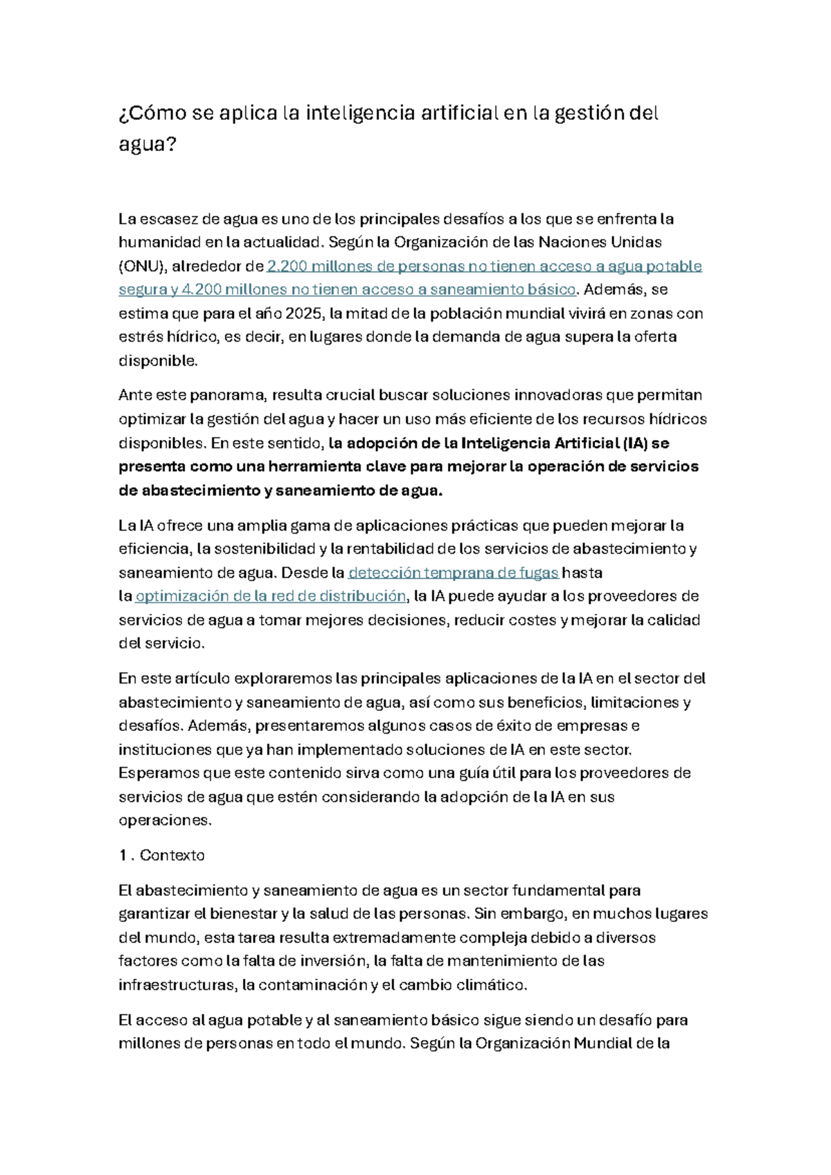 La IA en la Gestión del Agua: Retos y Oportunidades - Studocu