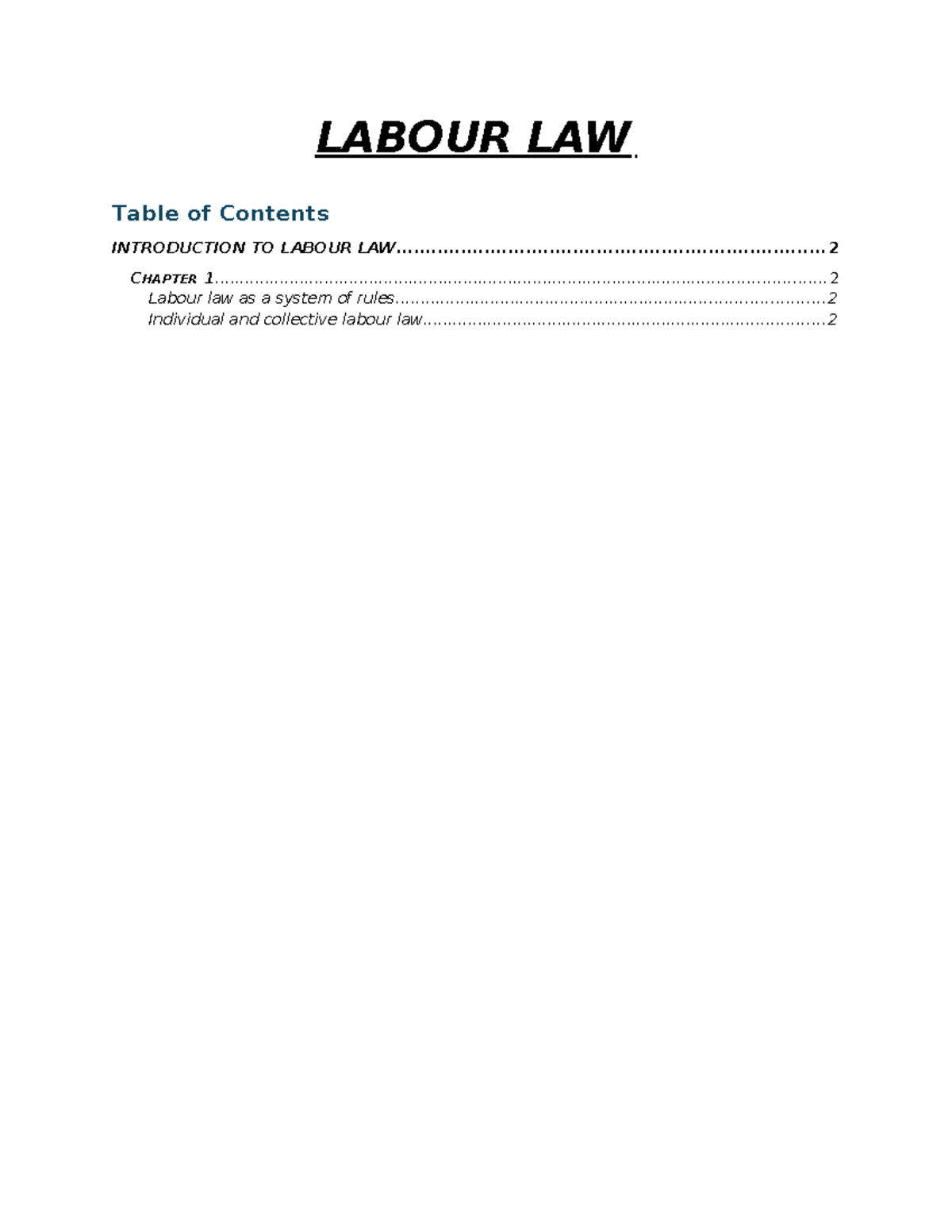 LABOUR LAW Summary of Chapters - Key Points and Insights - Studocu