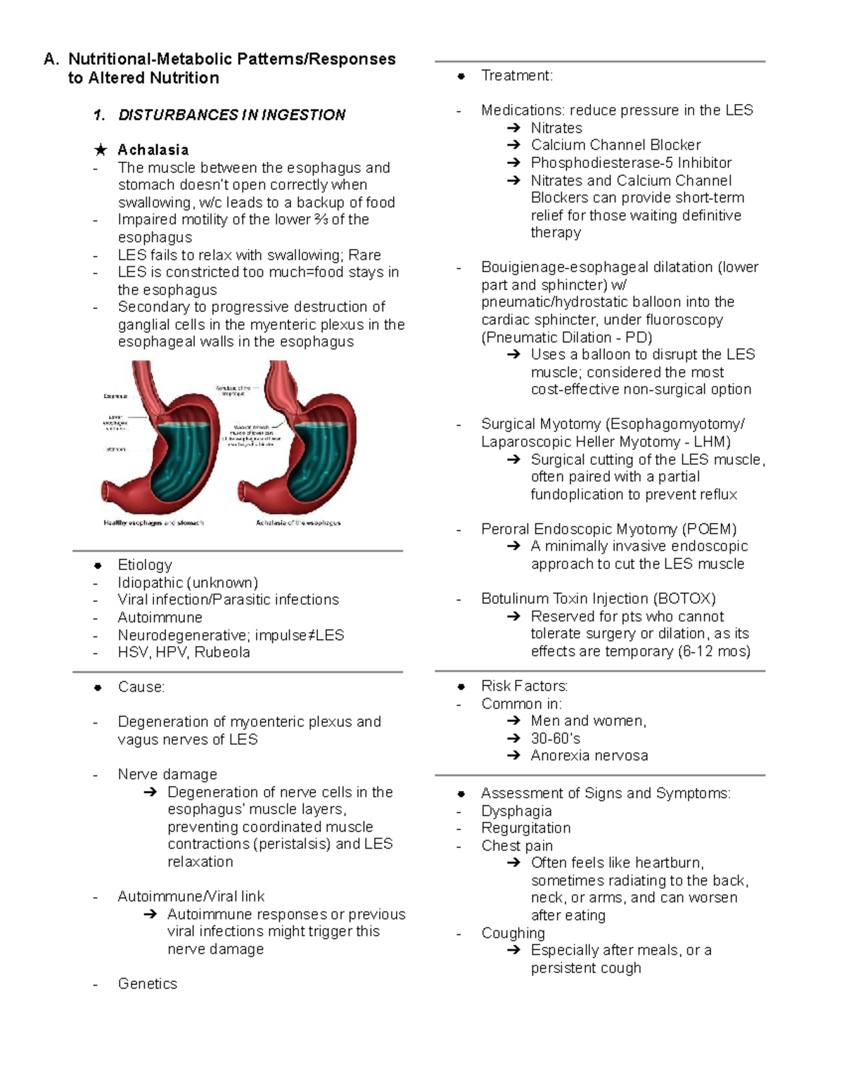 Altered Nutrition: Disturbances in Ingestion (Achalasia) 3 - Studocu