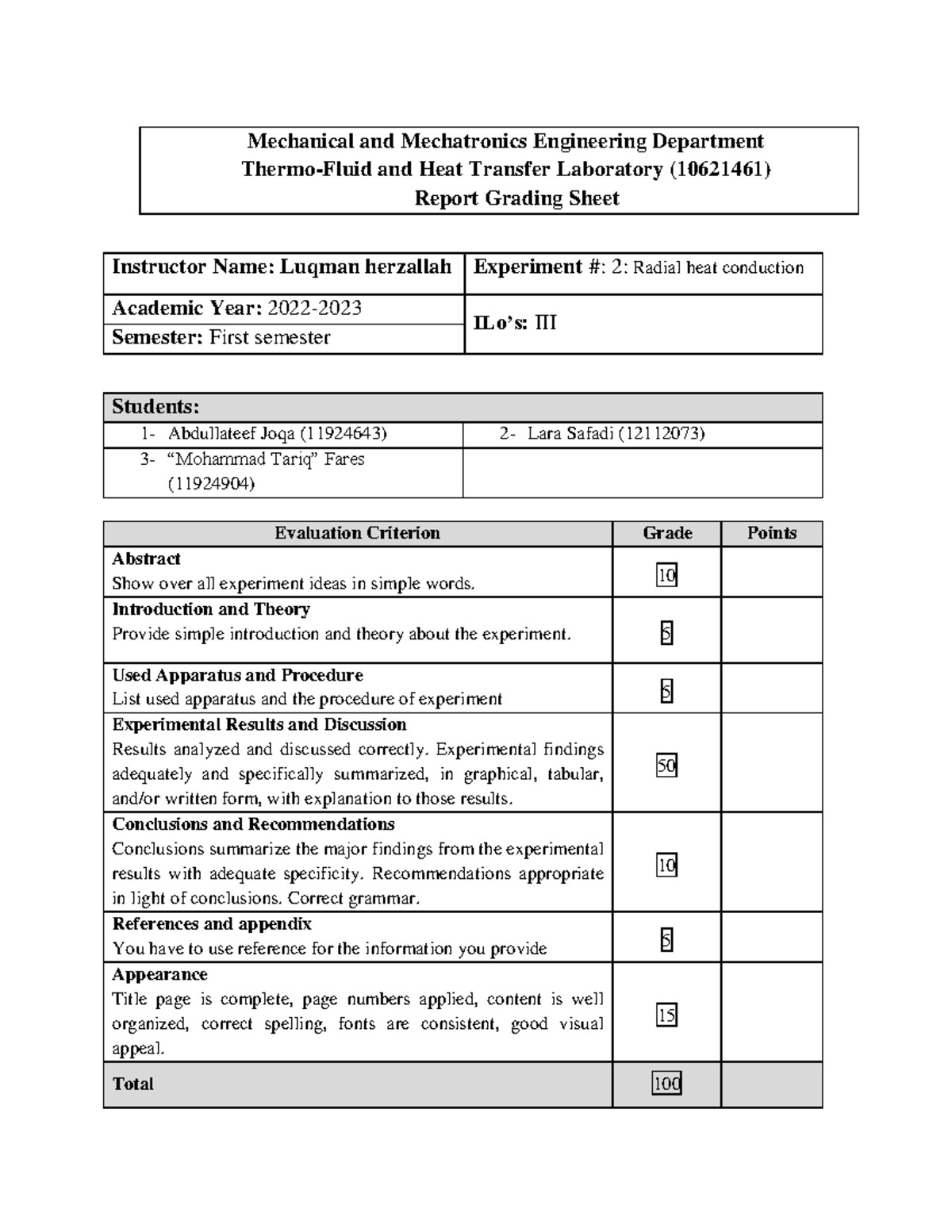 Report on Radial Heat Conduction - ME 10621 461 - Experiment #2 - Studocu