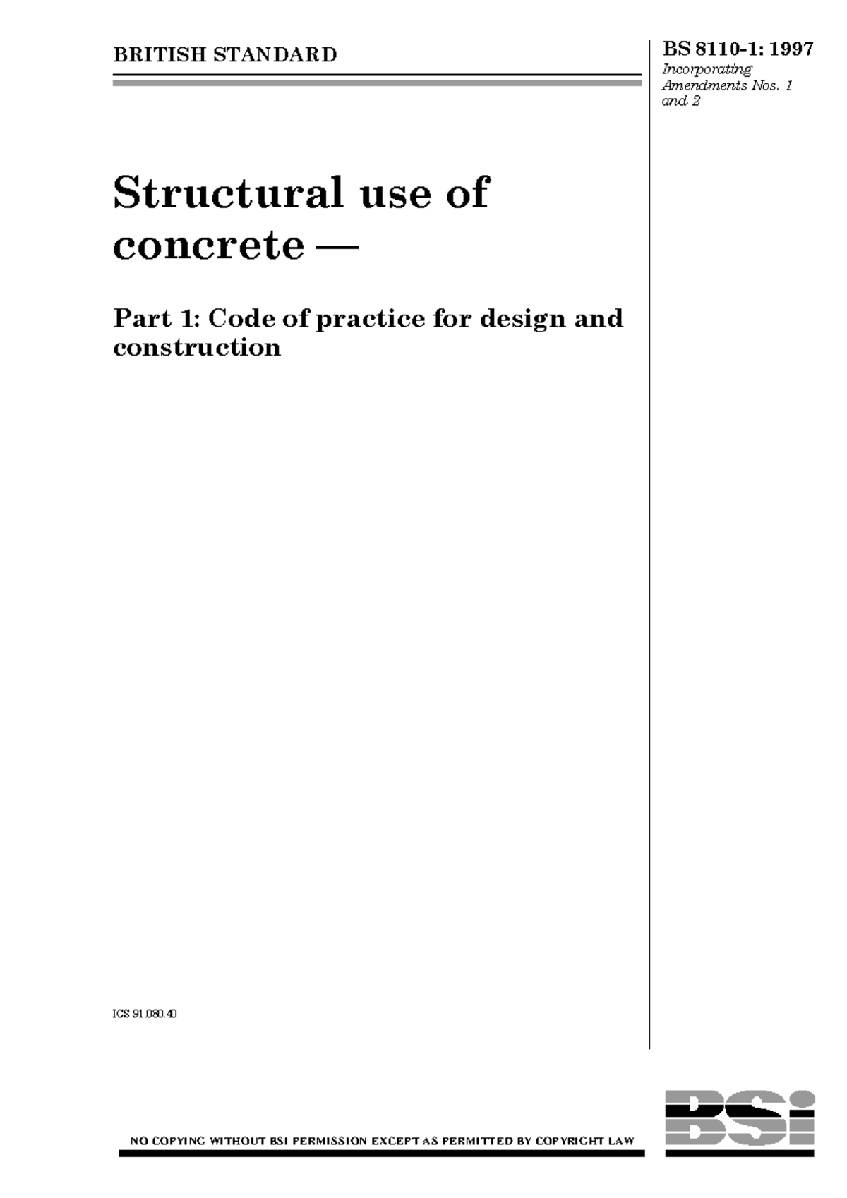BS 8110-1:1997 - Design of Concrete Structures - Code of Practice - Studocu