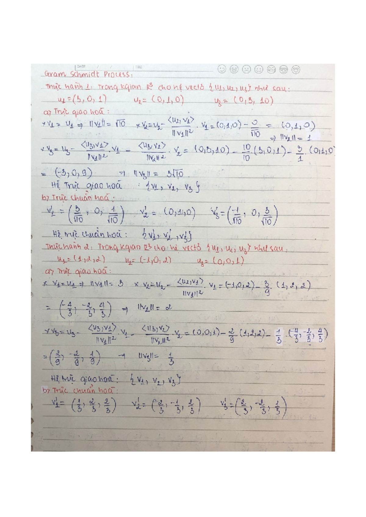 Gram Schmidt Process: Detailed Steps and Examples (MATH 101) - Studocu