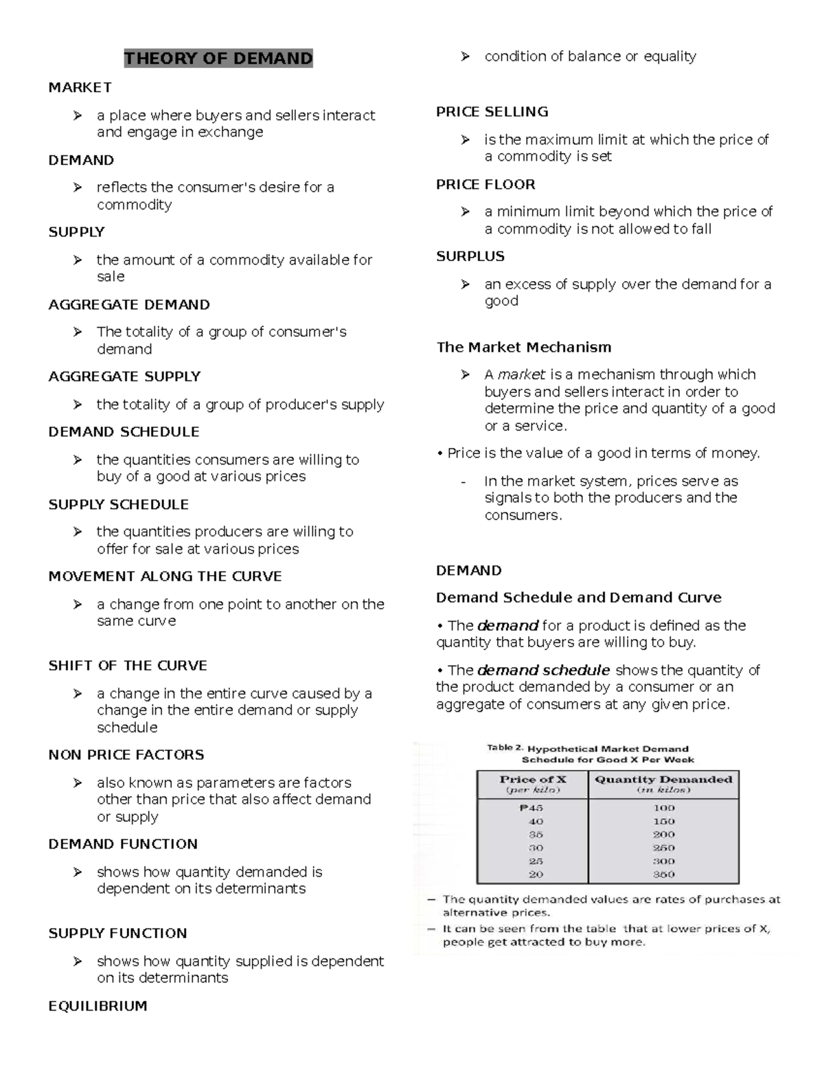Economics 101: Theory of Demand and Market Equilibrium Notes - Studocu