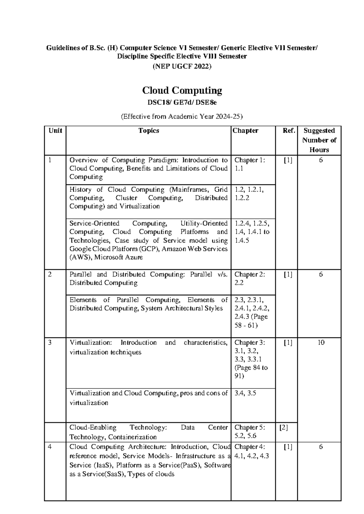 Cloud Computing Guidelines for B.Sc. (H) CS VI DSE8e 2025 - Studocu