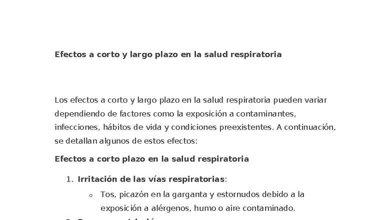 Efectos a Corto y Largo Plazo en la Salud Respiratoria - Studocu