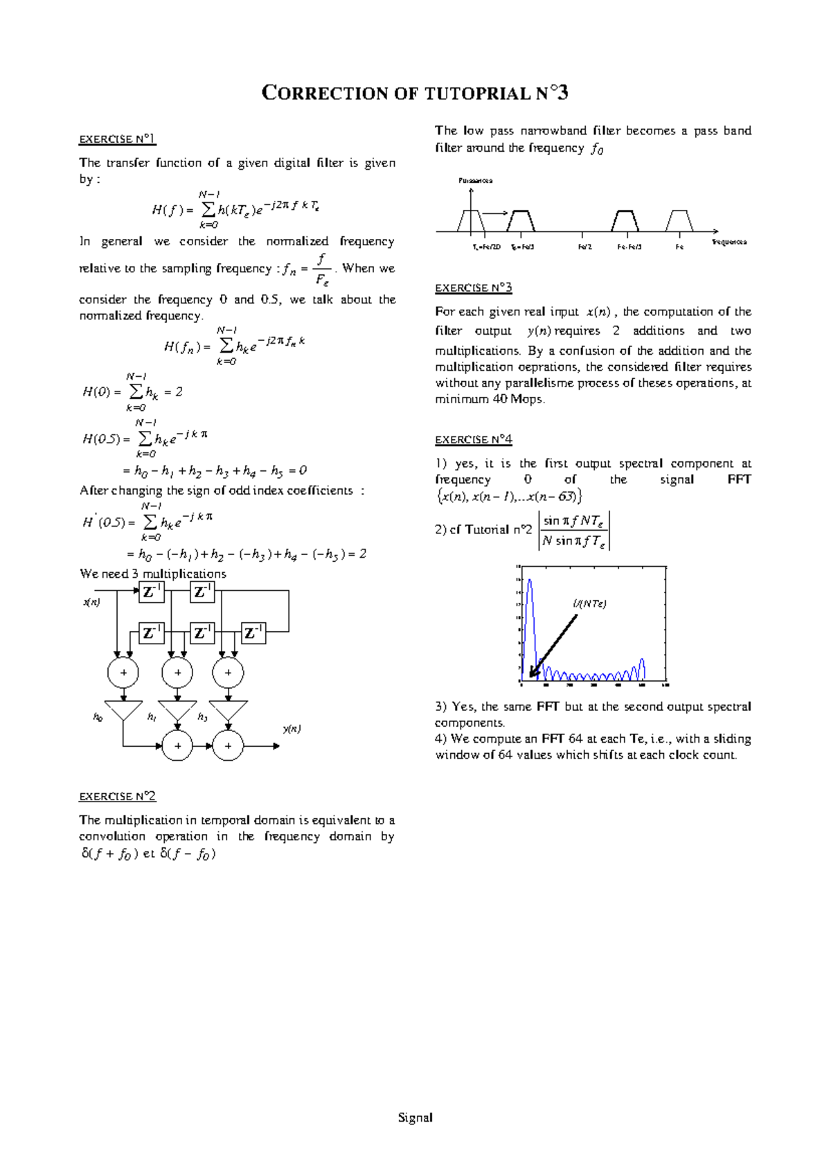 TD3 Correction Notes: Digital Filter Transfer Functions - Studocu