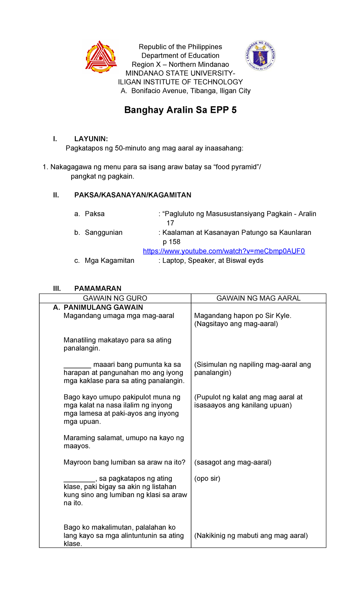 PRE DEMO LP Final - Detailed Lesson Plan for EPP 5 - Studocu