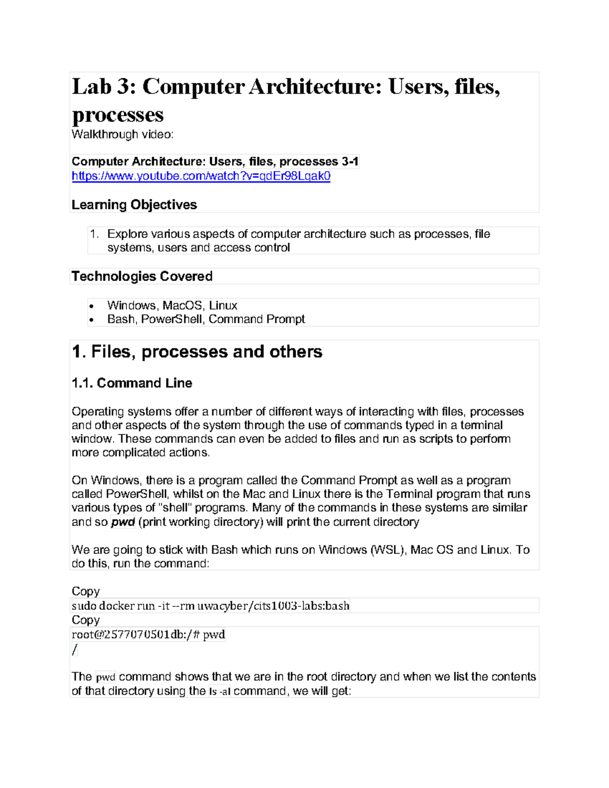 CITS1003: Lab 3 Notes on Computer Architecture and Processes - Studocu
