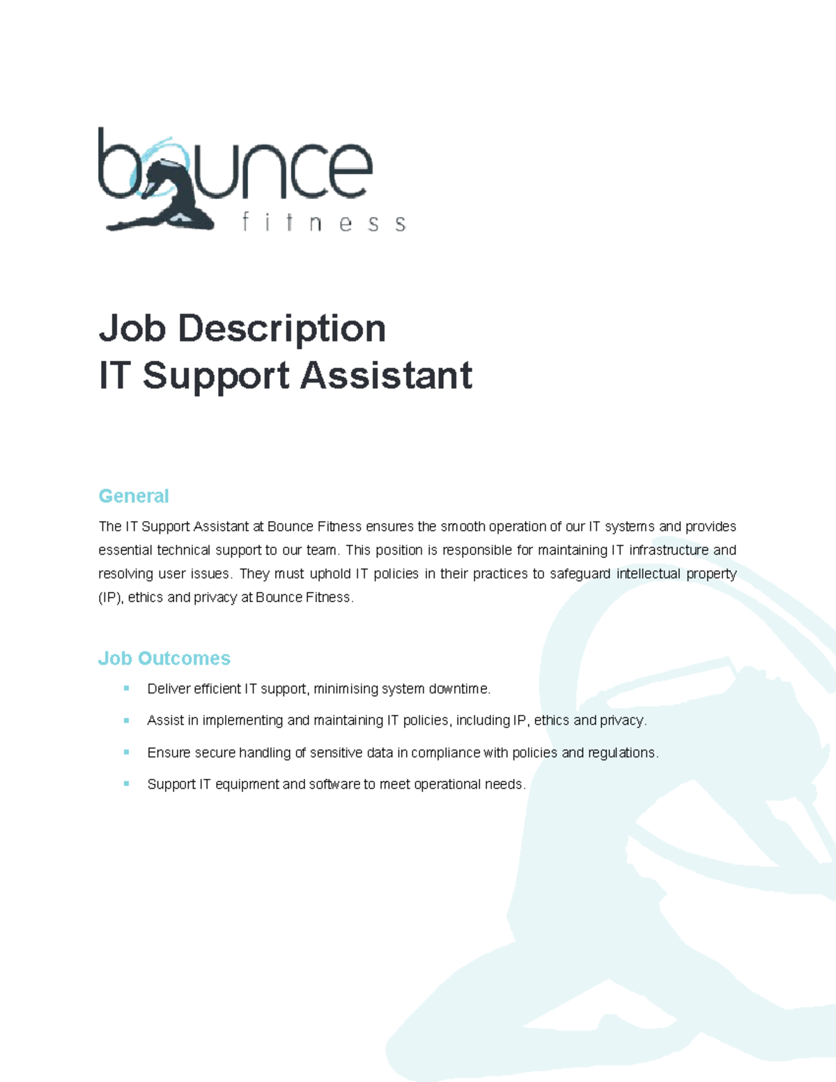 Job Description - IT Support Assistant (Bounce Fitness) - Studocu