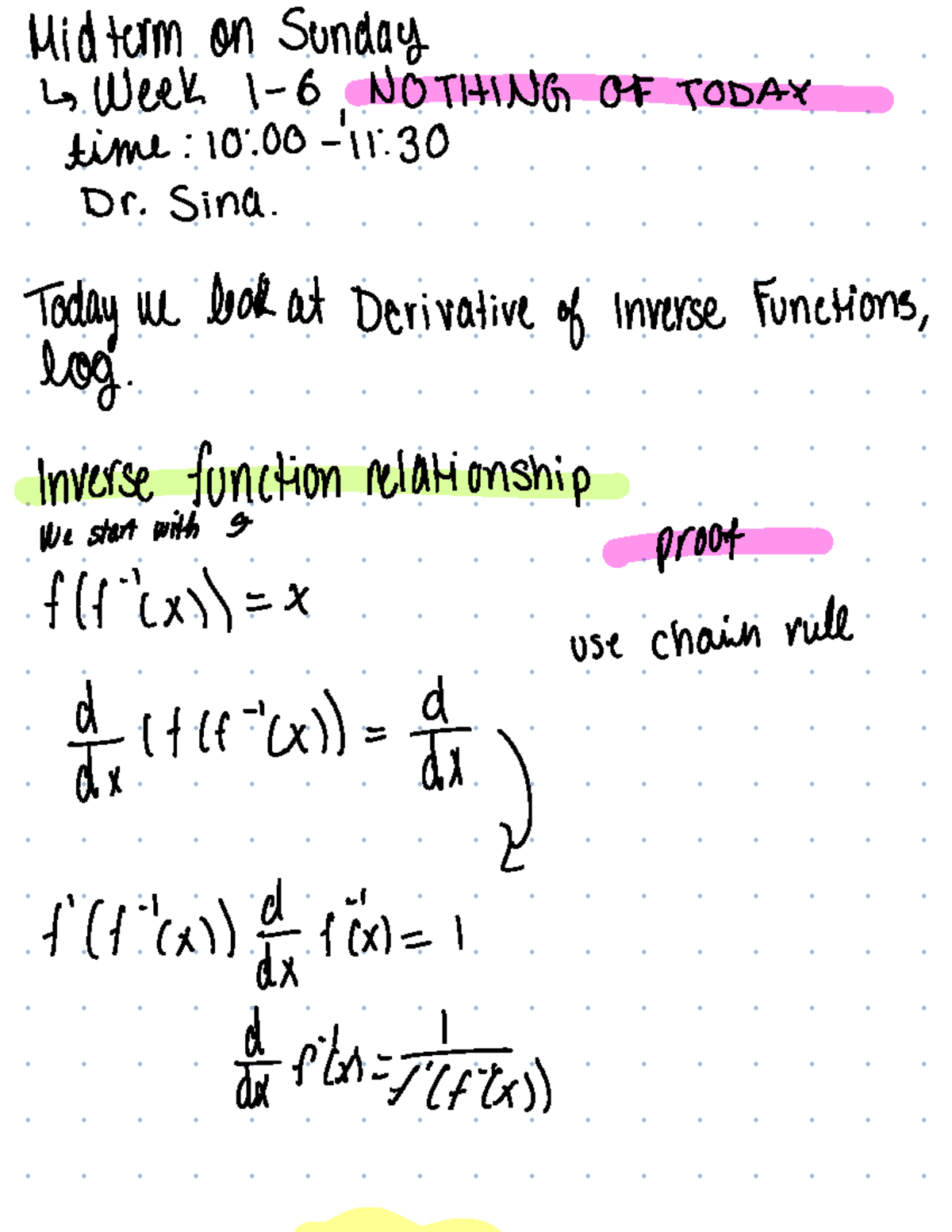 Cal 1 Midterm Review: Derivatives & Inverse Functions (Weeks 1-6) - Studocu