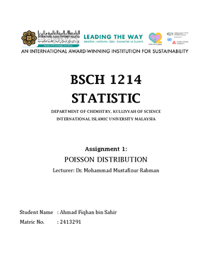 Poisson Distribution - STATISTIC (BSCH 1214) ASSIGNMENT: POISSON ...