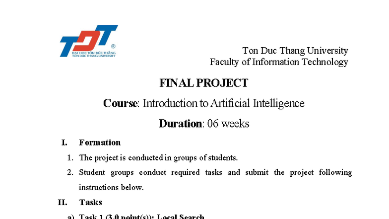 503043 Introduction to AI Final Project Guidelines and Requirements ...