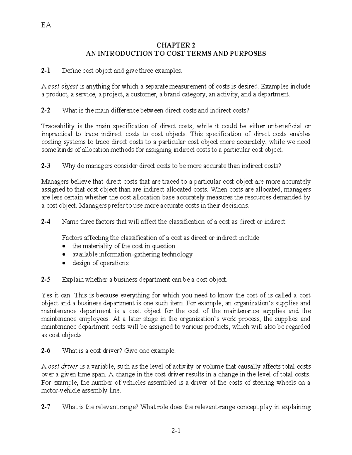 Chapter 2 an introduction to cost terms and purposes - CHAPTER 2 AN ...