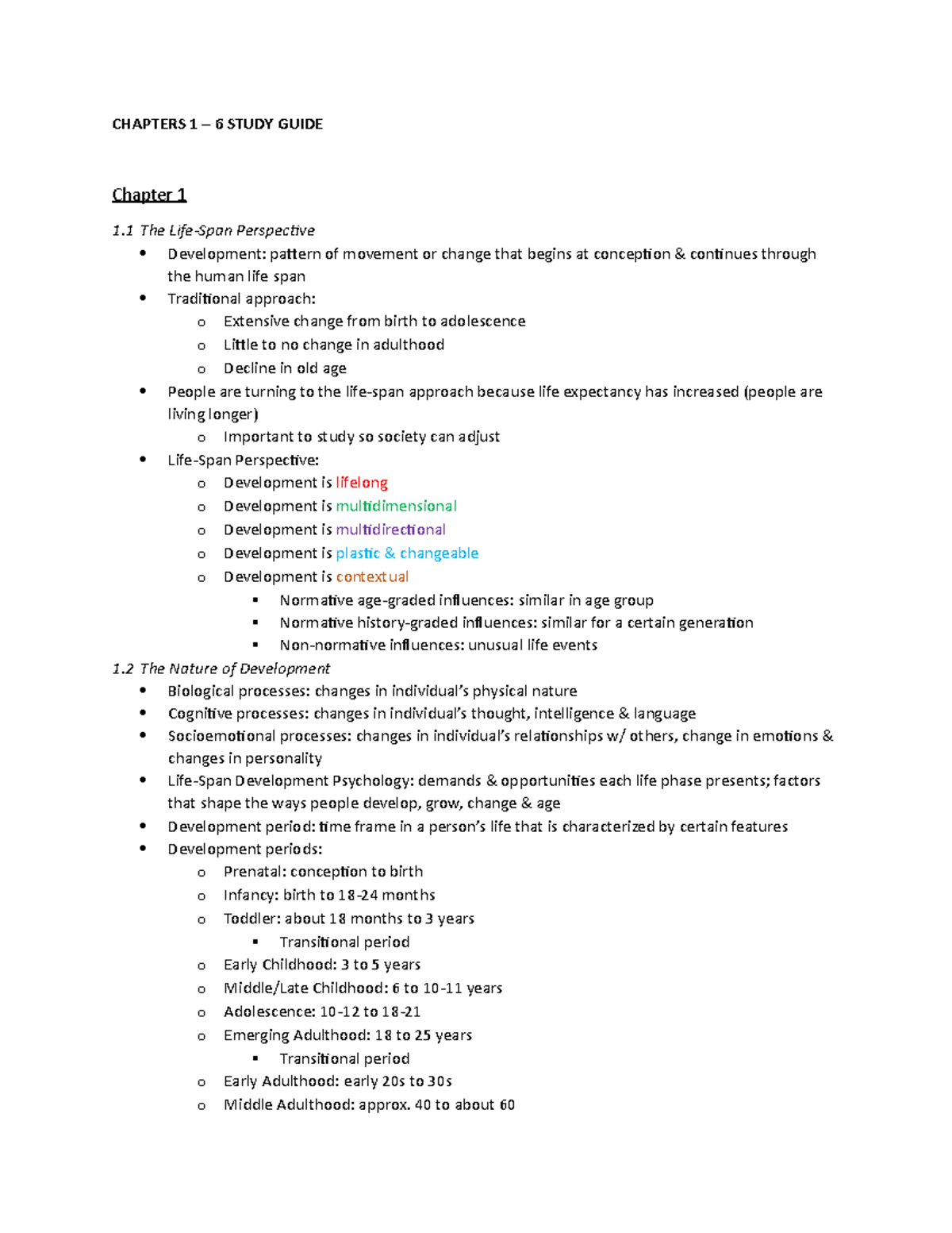 Chapters 1-6 Study Guide for Developmental Psychology (PSY 101) - Studocu