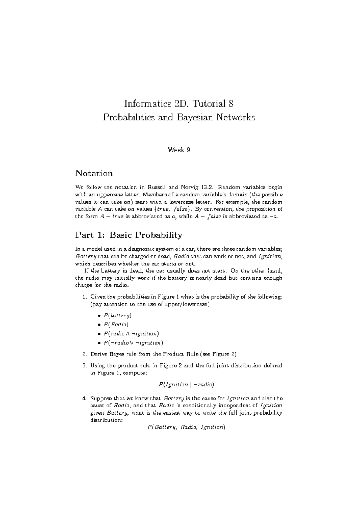 Informatics 2D: Tutorial 8 Solutions on Probabilities & Bayesian ...