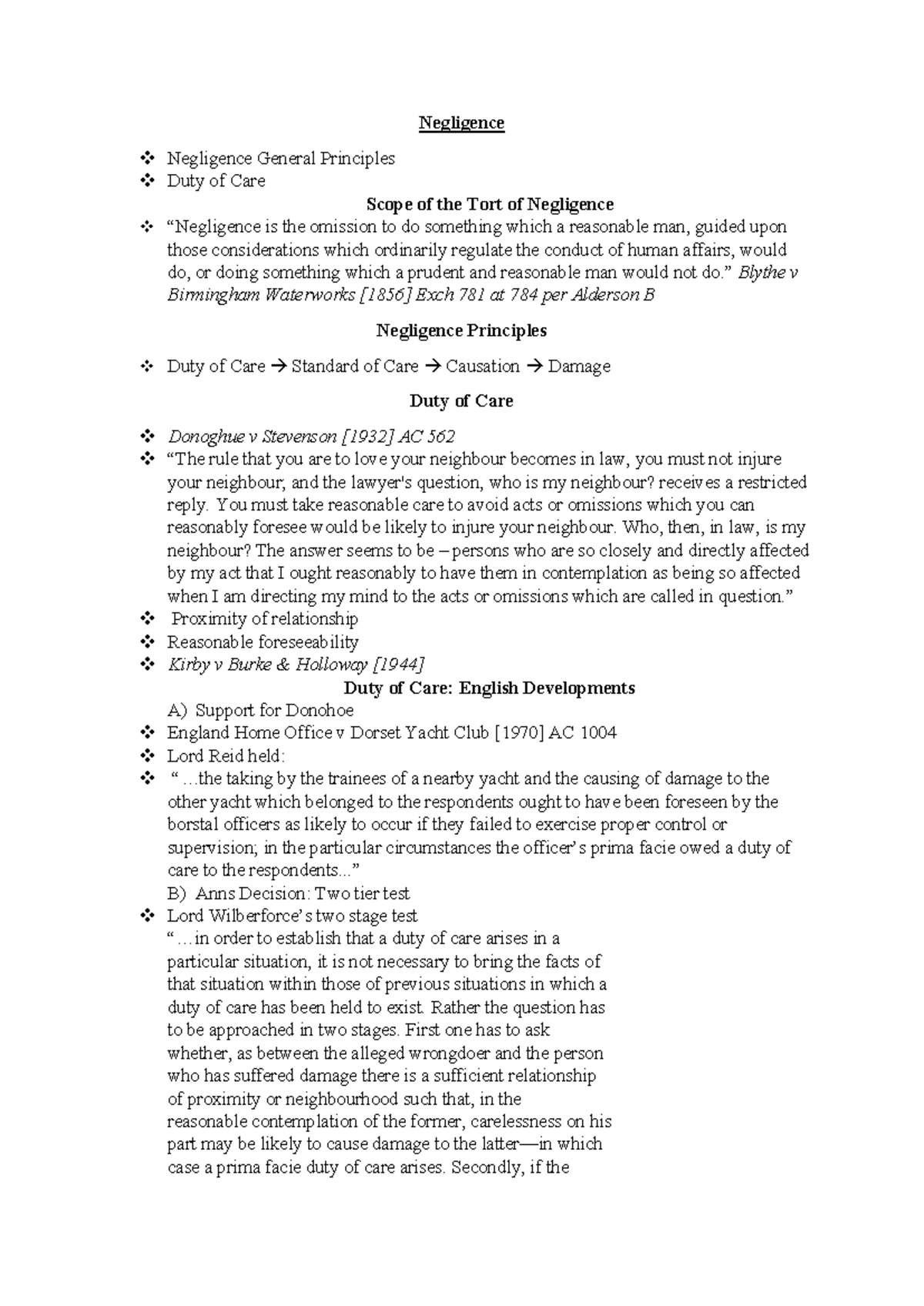 Negligence Principles: Duty of Care, Causation, and Legal Standards ...