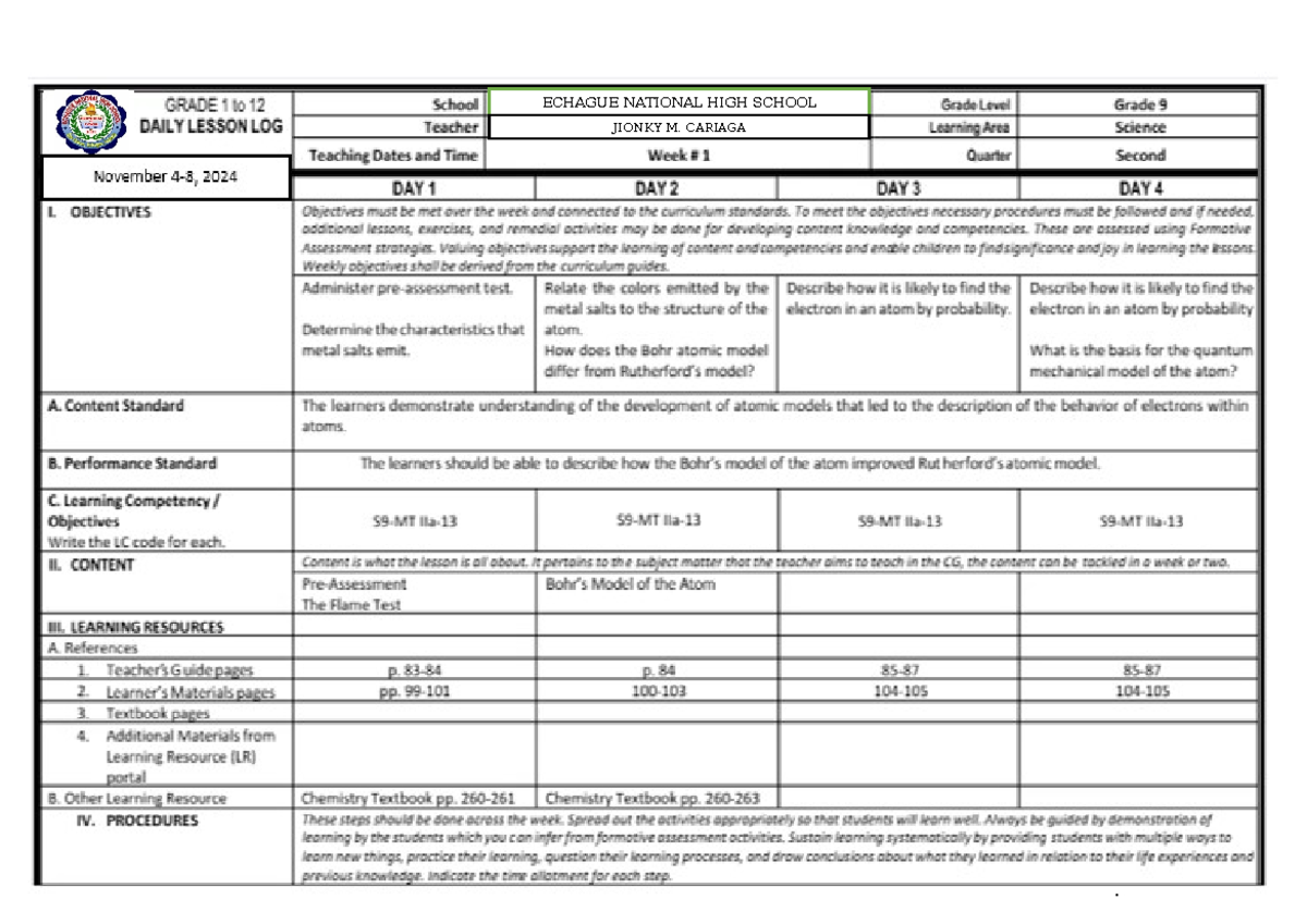 DLL - Q2 - SCIENCE 9 - DAILY LESSON LOG - ECHAGUE NATIONAL HIGH SCHOOL ...