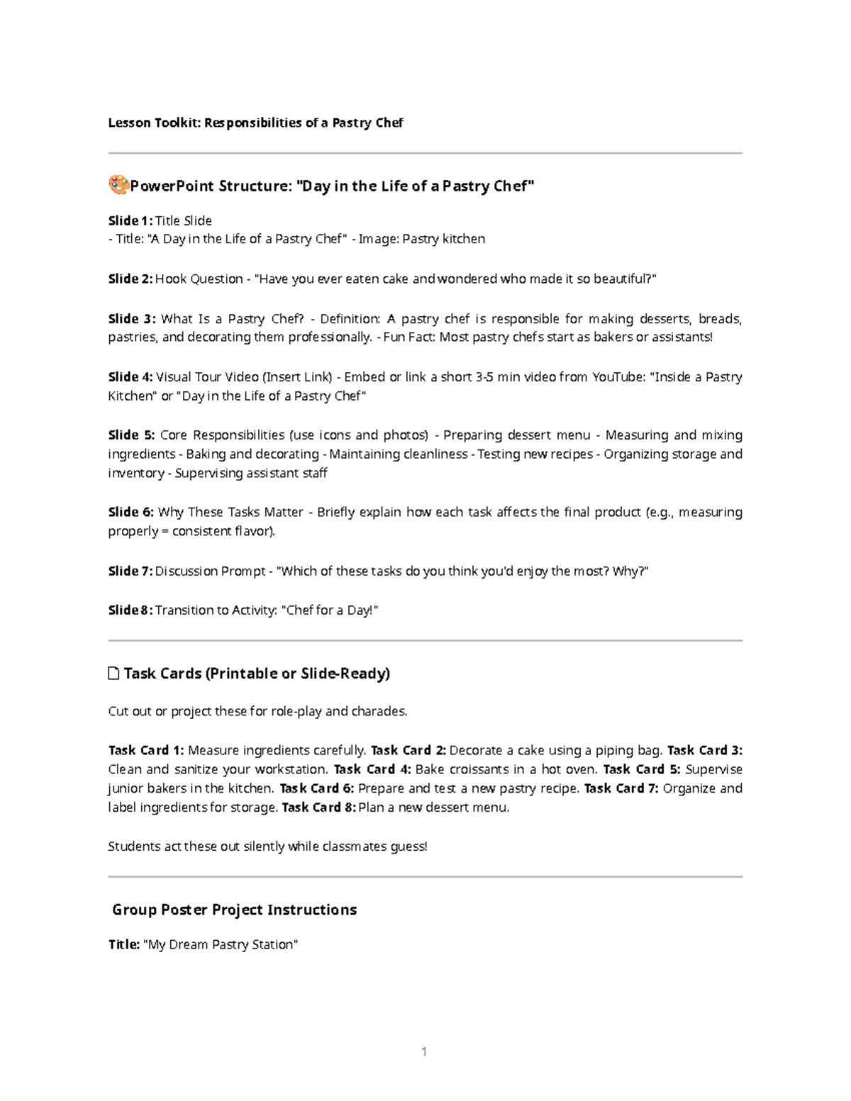 Pastry Chef Responsibilities - TLE9/10 Lesson Toolkit - Studocu