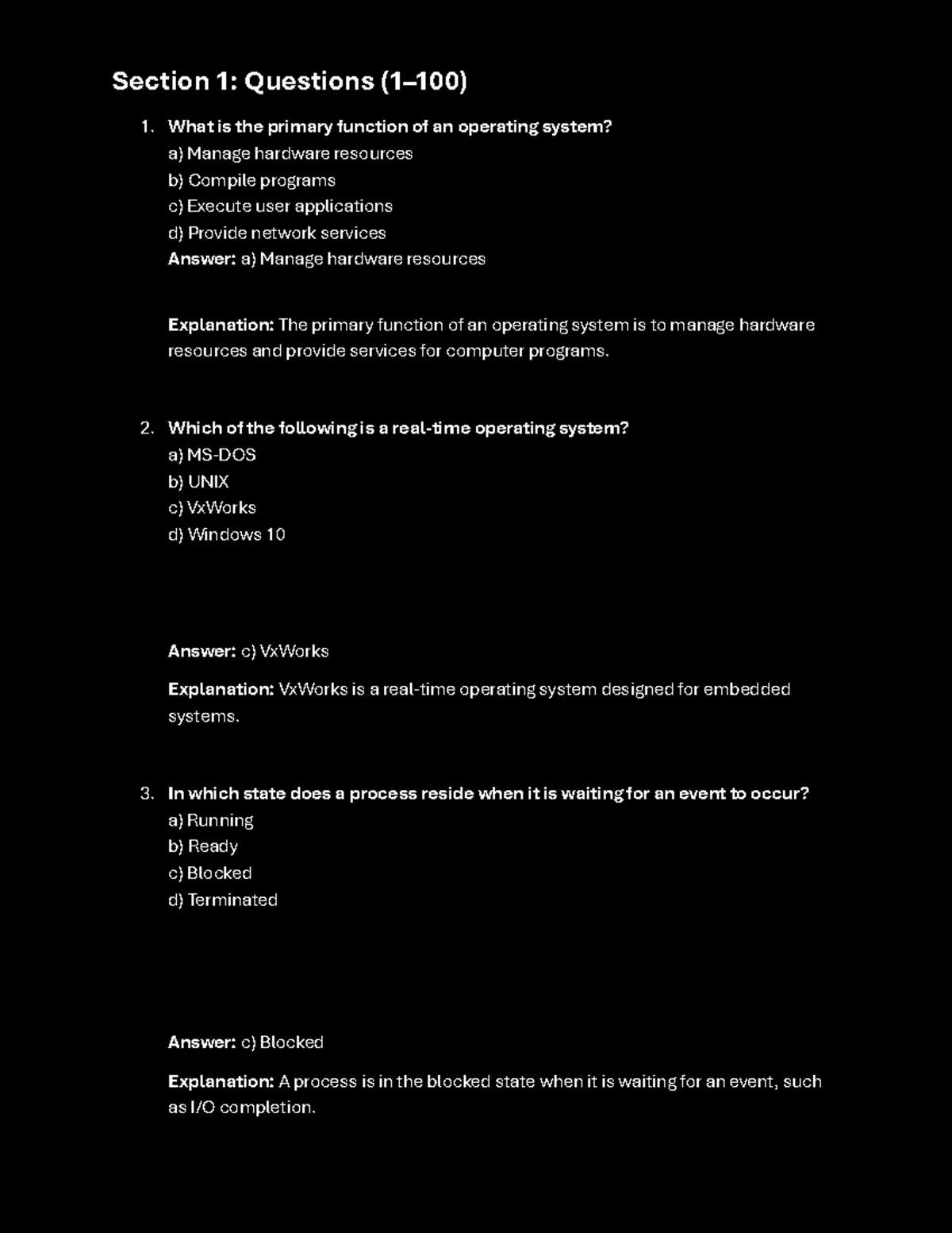 100 OS MCQs - Operating System Concepts and Functions - Studocu