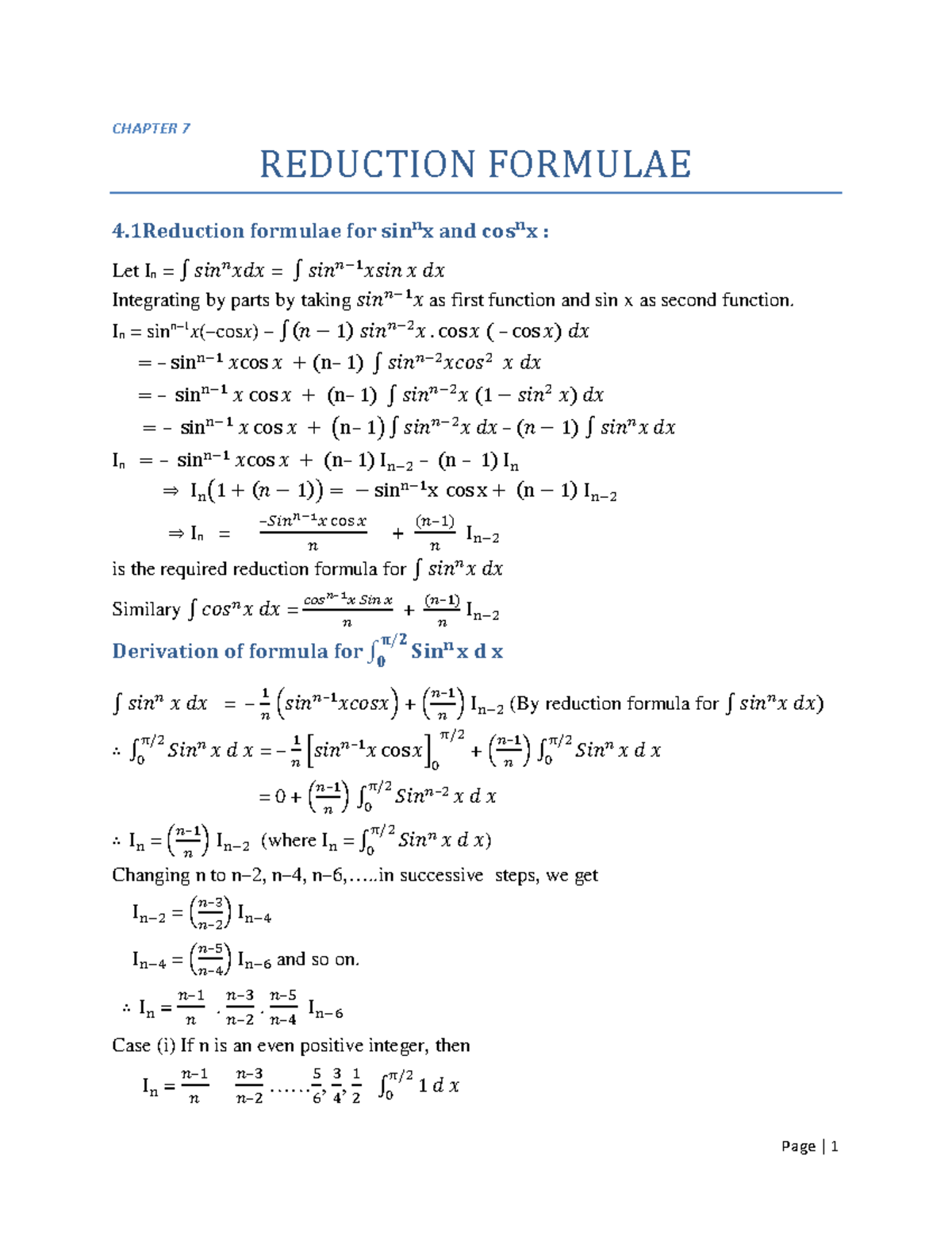 Reduction-Formulae 231229 231202 - CHAPTER 7 REDUCTION FORMULAE 4 ...