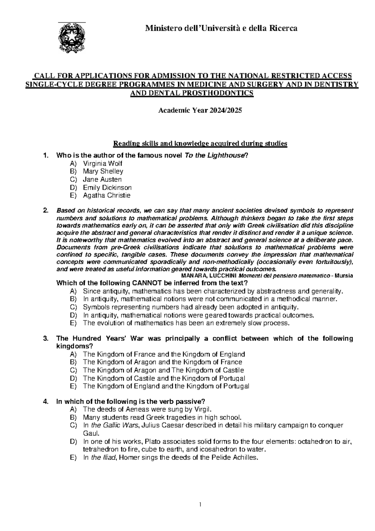 IMAT 2024 - Practice Questions for Medical Entrance Exam - Studocu