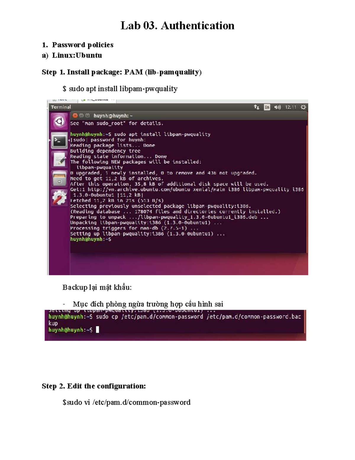 Lab 03. Authentication - Password Policies & Network Setup - Studocu