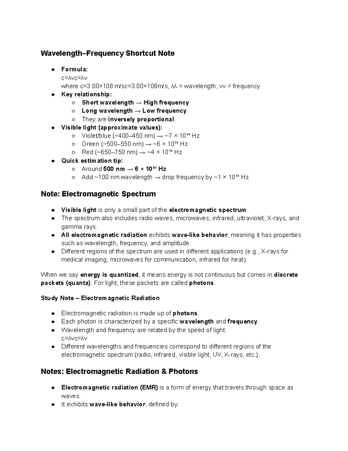 Study Notes on Electromagnetic Radiation (CHEM) - Studocu