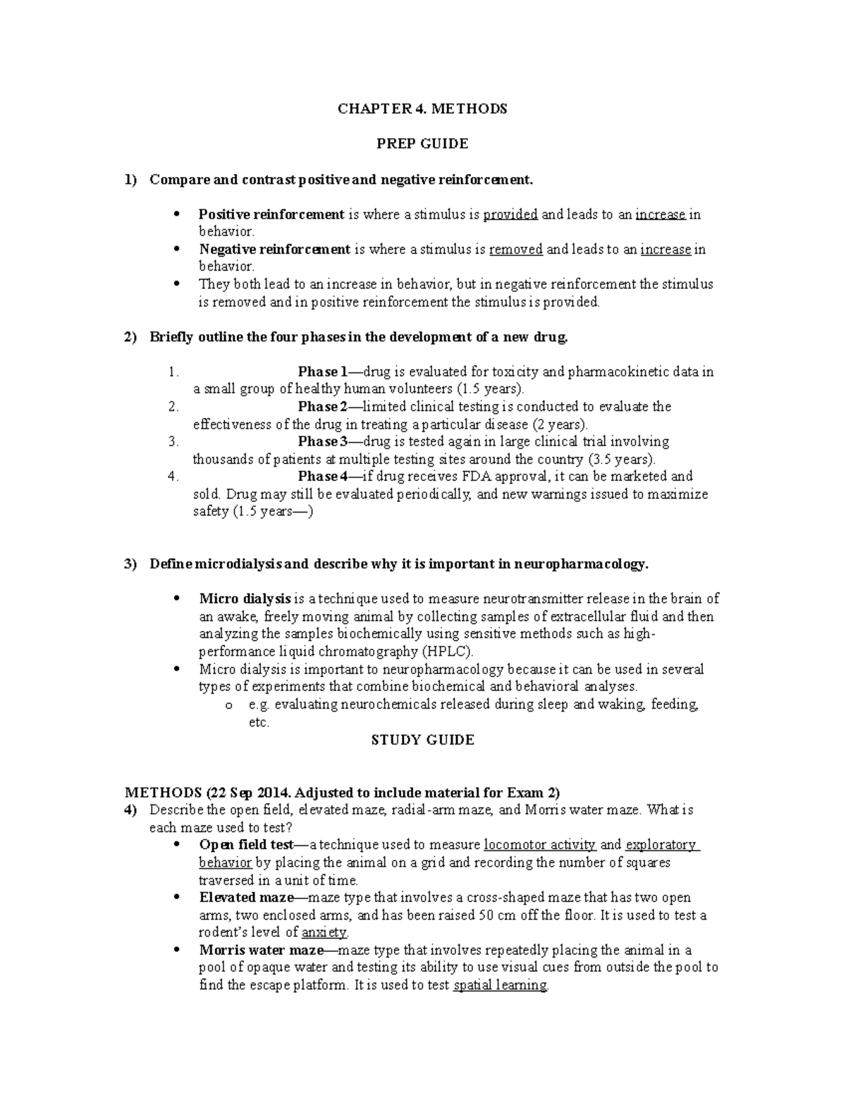 Drugs, Brain, and Behavior: Ch. 4 Methods Study Guide for Exam 2 - Studocu