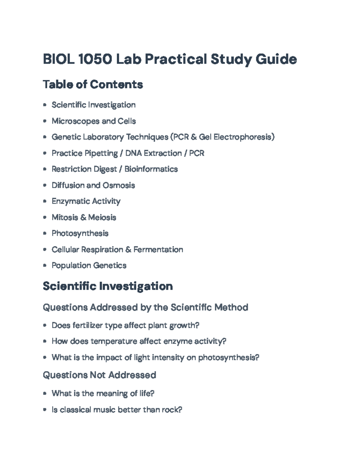 BIOL 1050 Lab Practical Study Guide: Key Concepts & Experiments - BIOL ...