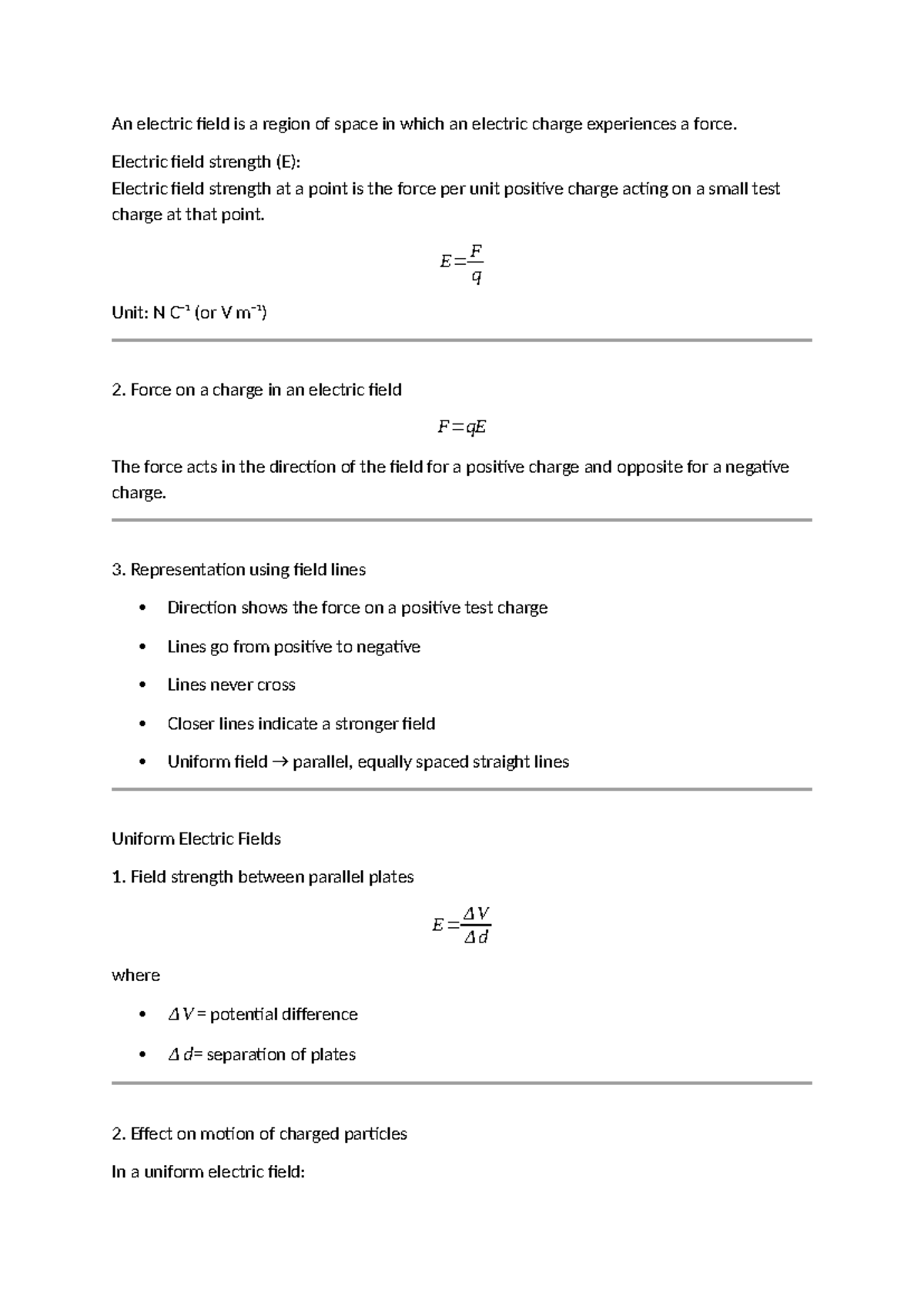 Electricity - Lecture Notes on Electric Fields and Forces - Studocu