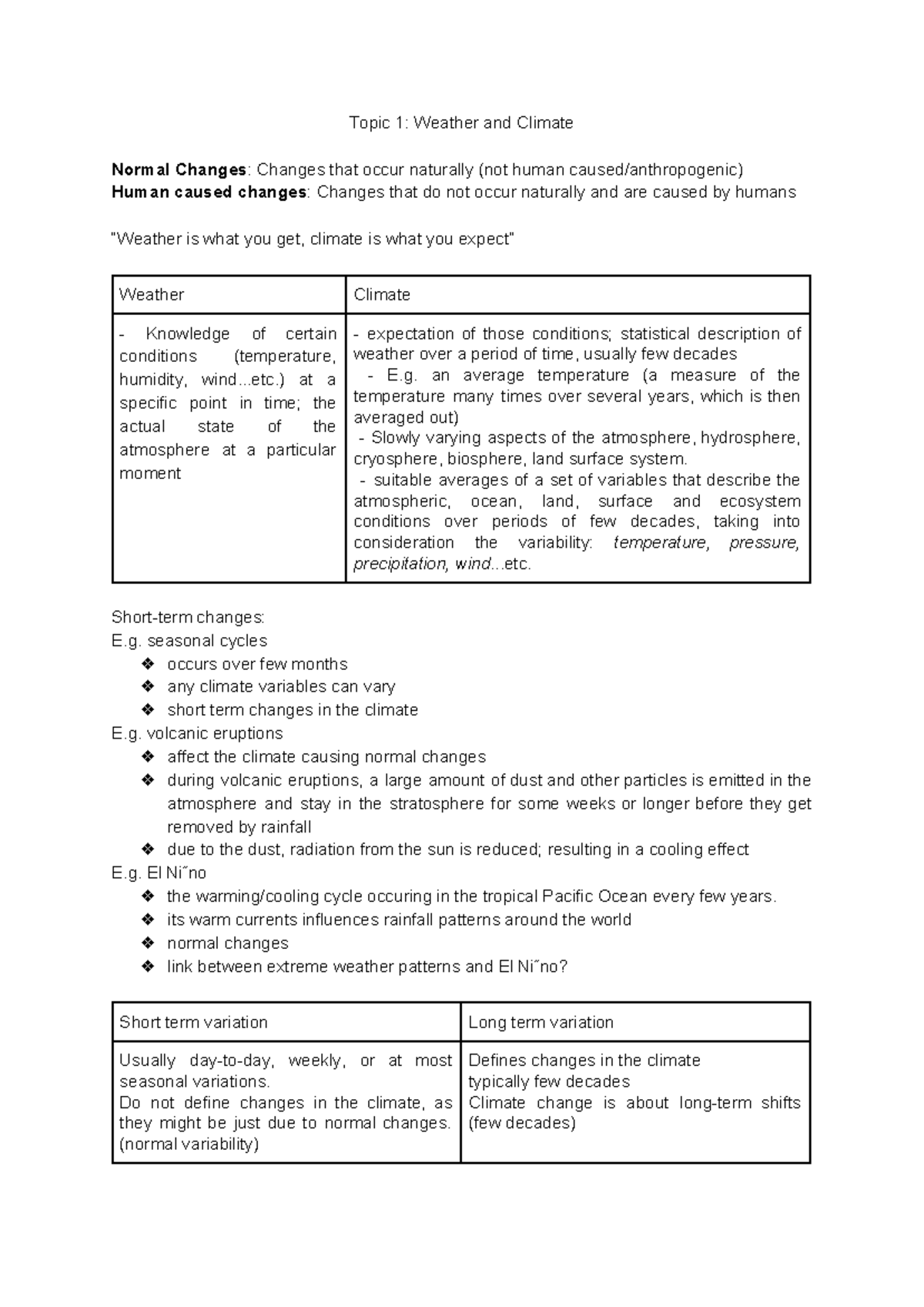 Science and Environment Lecture Notes: Weather, Climate & Change - Studocu