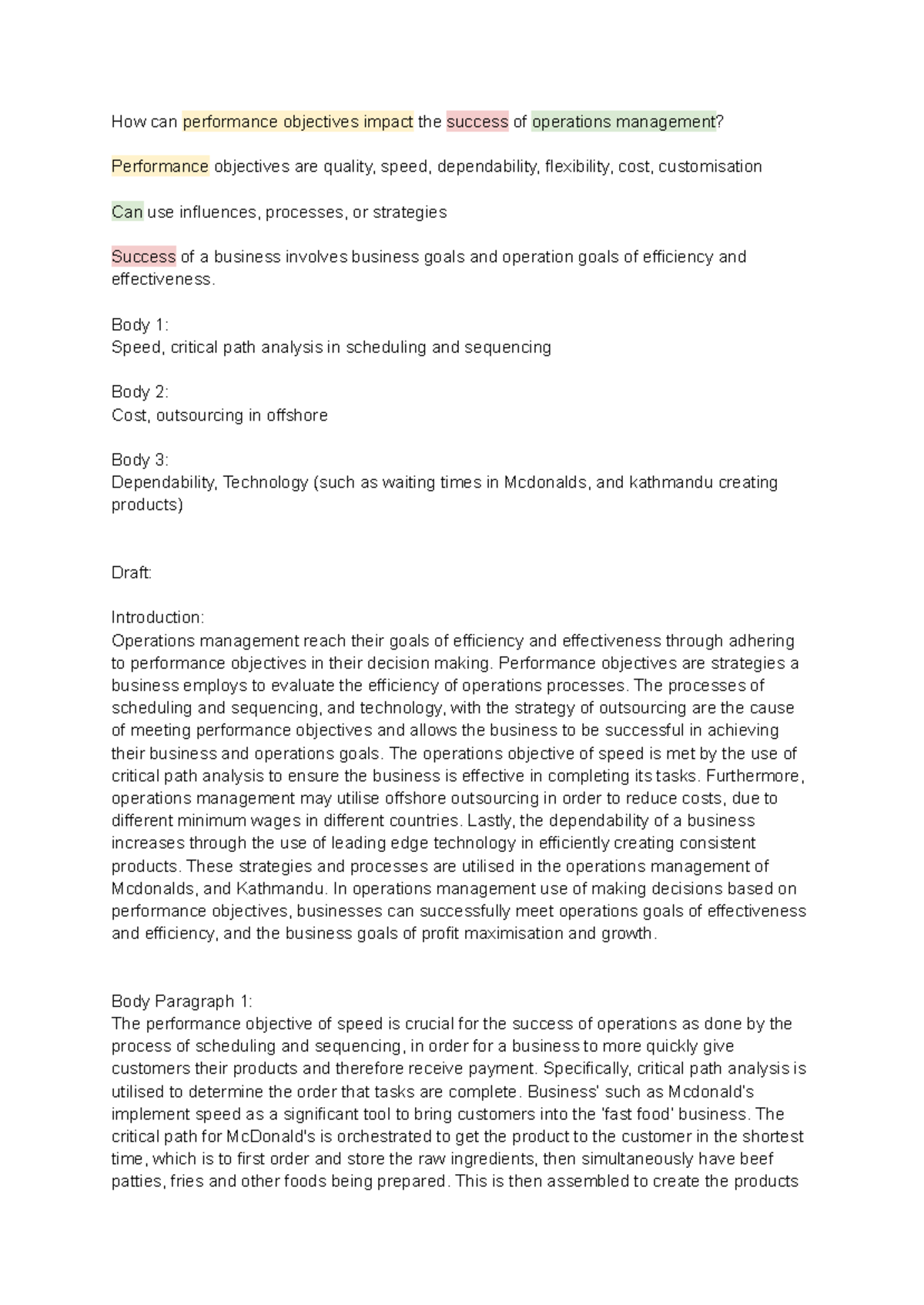 Analysis of Performance Objectives in Operations Management (BUS 101 ...