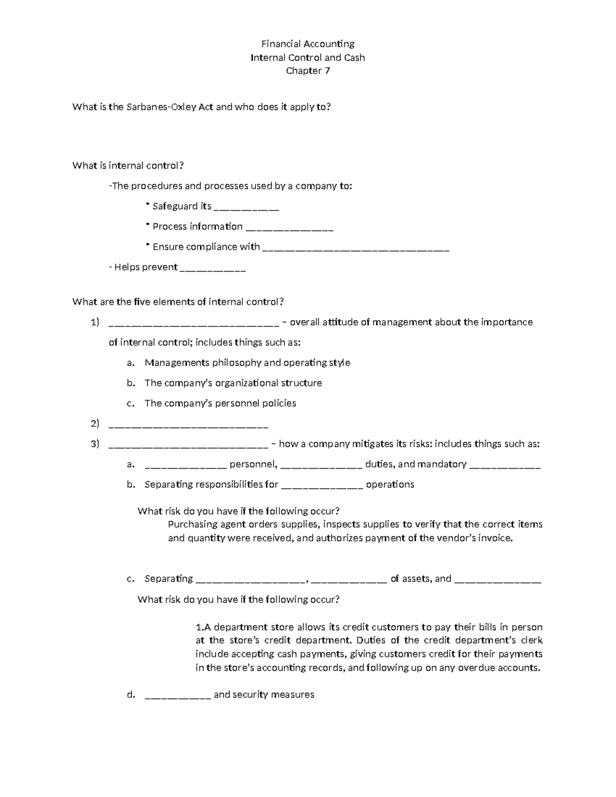 Chapter 7 - Internal Control and Cash in Financial Accounting - Studocu