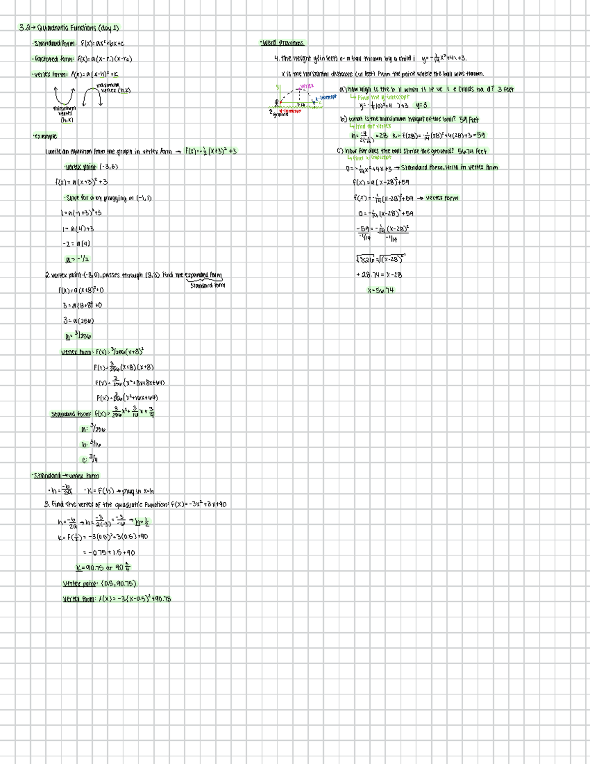 3.2 - quadratic functions - 3. 2 - Quadratic Functions (day 2 ...