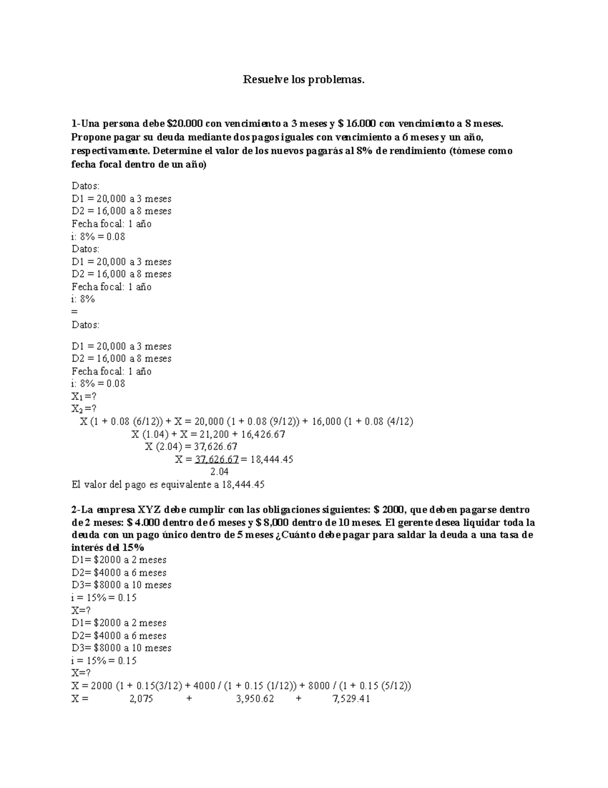 Actividad 3: Problemas de Matemática Financiera - Unidad 3 - Studocu
