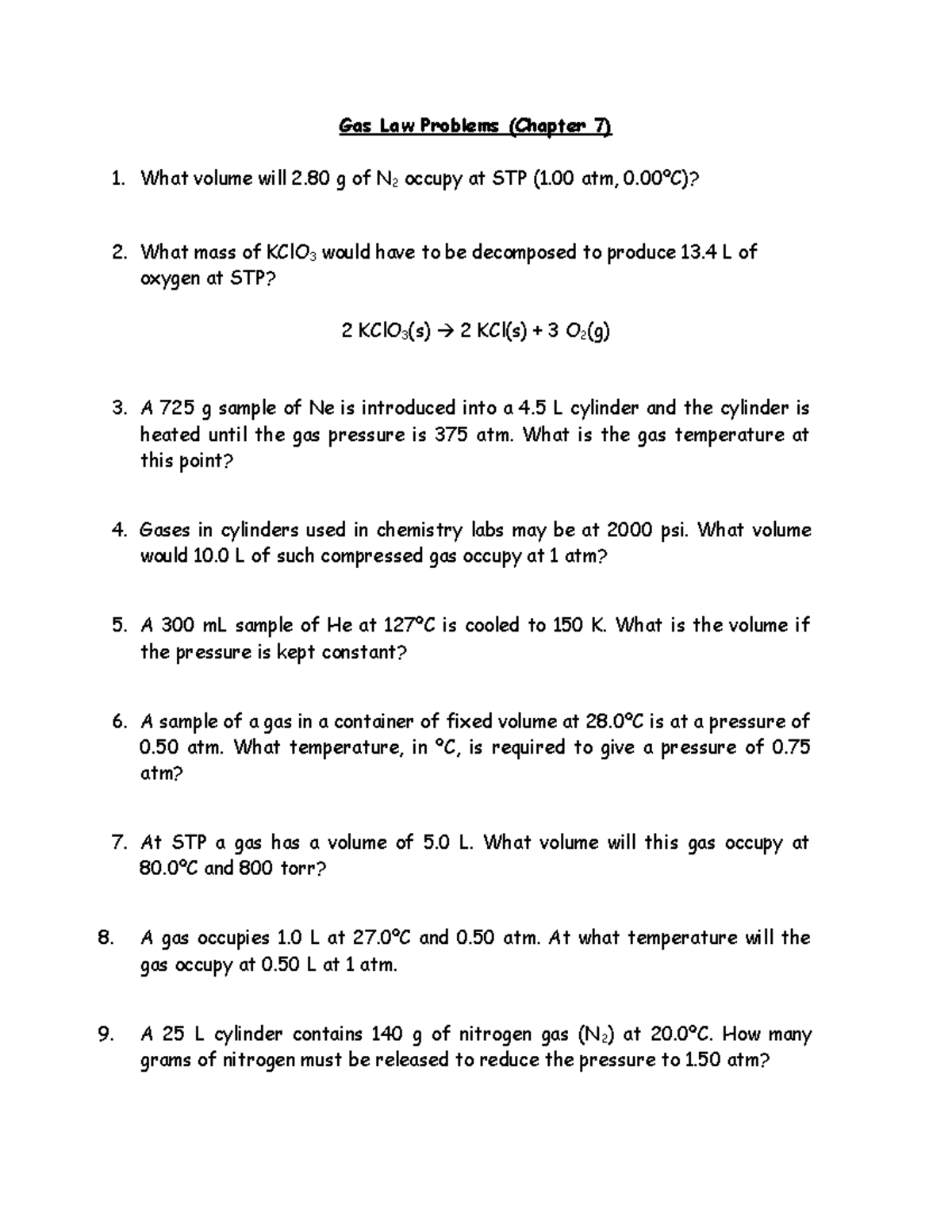 Chapter 7 Gas Law Problems with Solutions (Chem 101) - Studocu