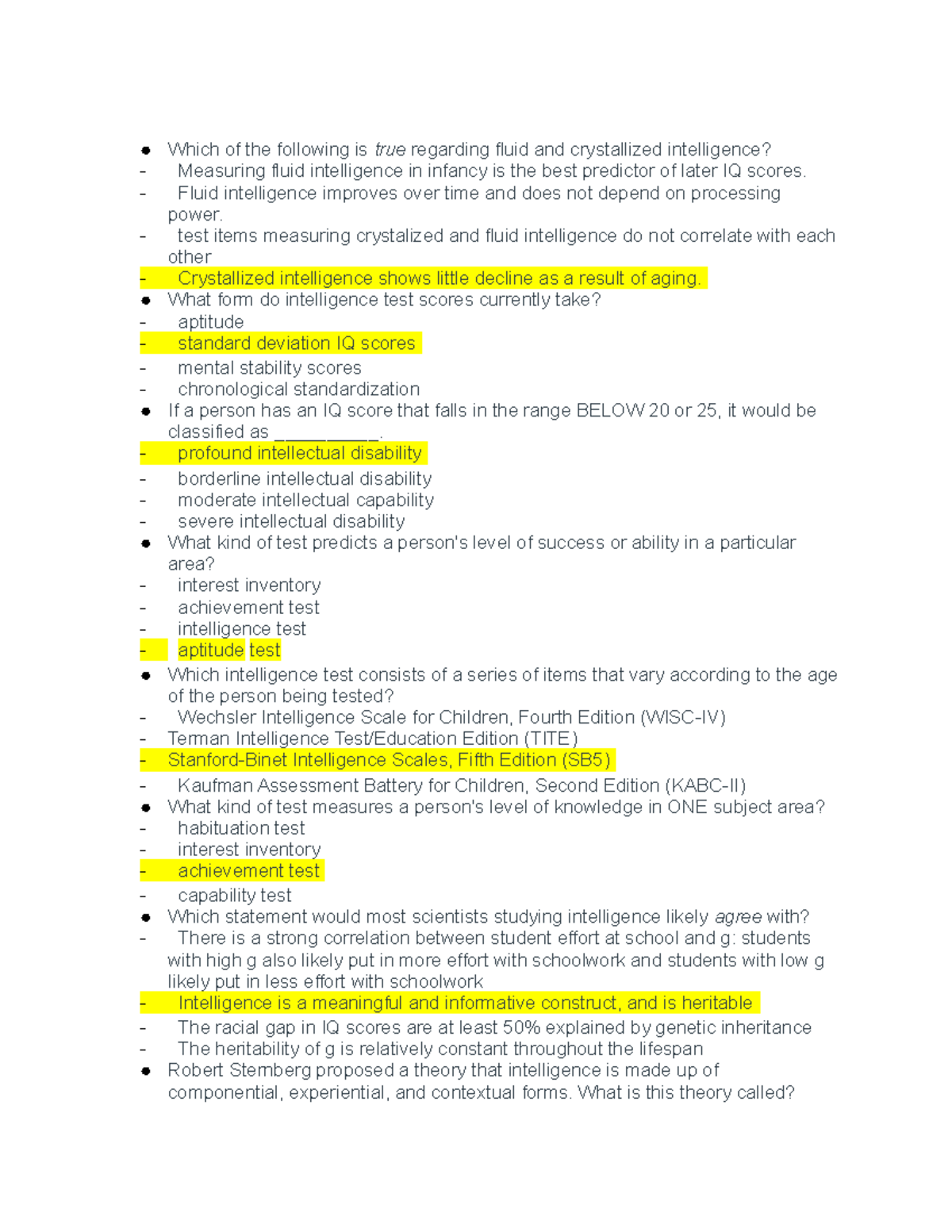 Psyc160 Chapter 8 Practice Questions on Intelligence Concepts - Studocu