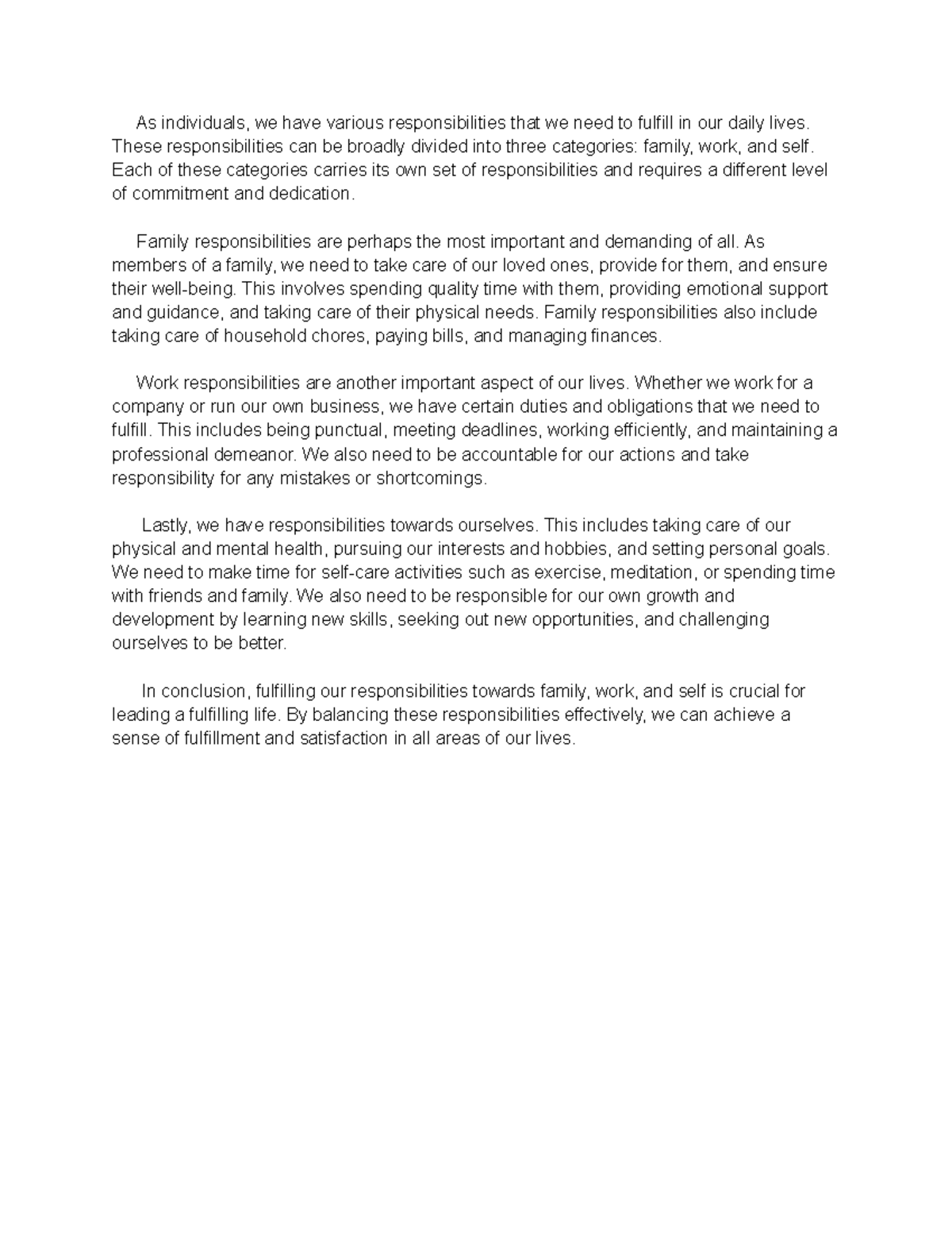 Activity 10.7.2 - Final Responsibility Essay on Family, Work, and Self ...