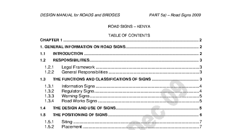 DESIGN MANUAL for ROADS and BRIDGES PART 5a: Road Signs Overview - Studocu