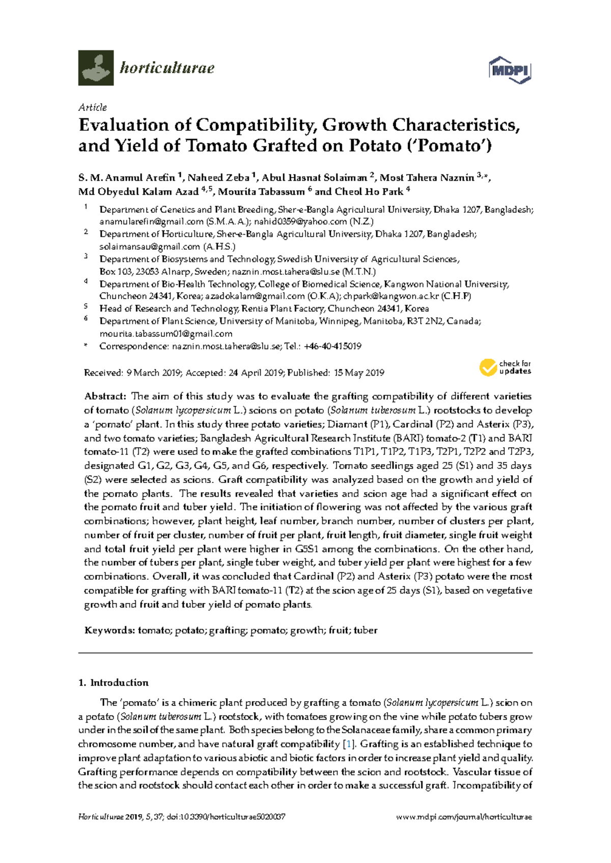 Evaluation of Grafting Compatibility and Yield in Tomato-Potato Pomato ...