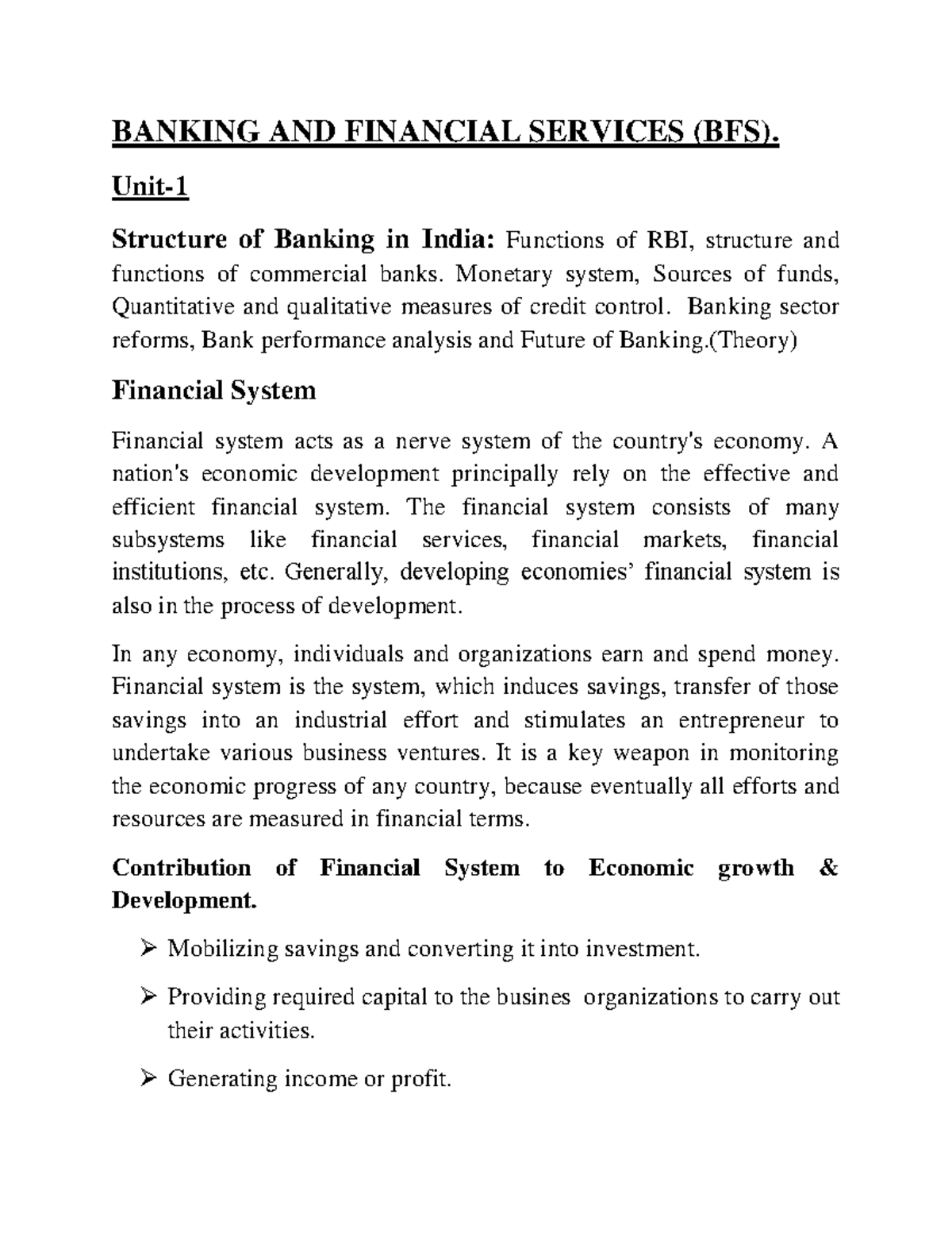 BFS Banking Notes: Structure, Functions, and Future of Banking - Studocu