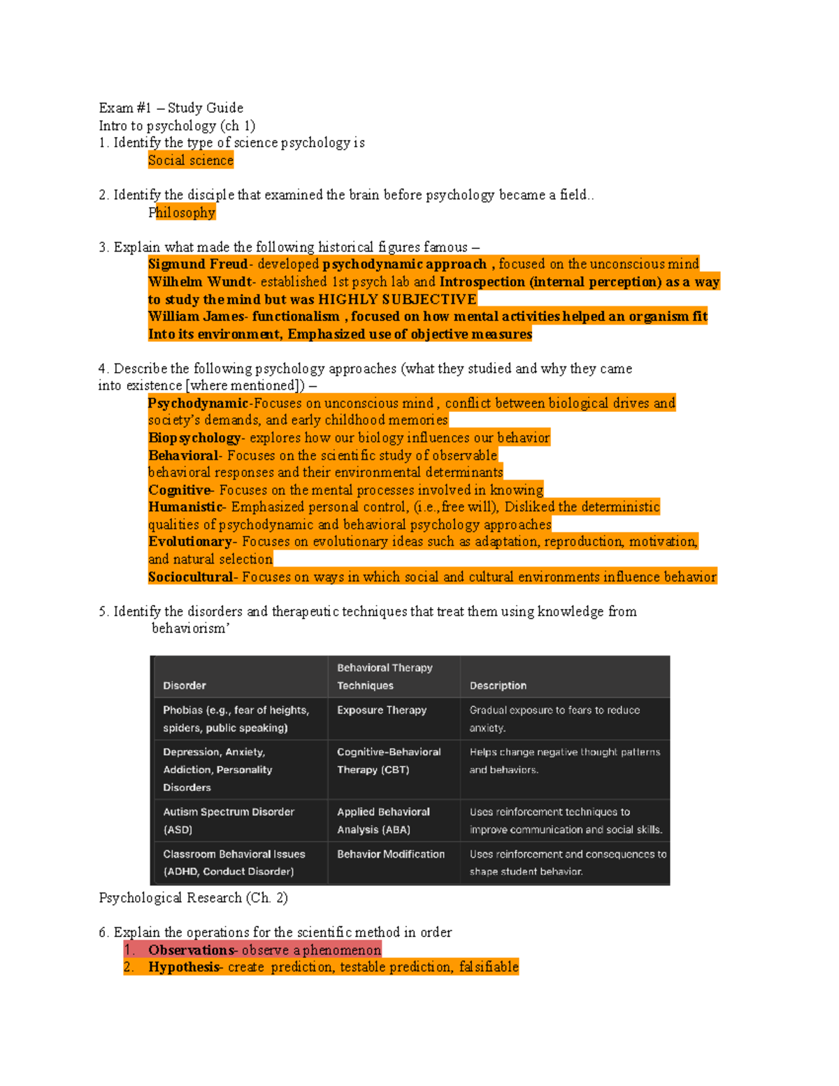 Psychology 101 Exam #1 Study Guide: Key Concepts & Research Methods ...