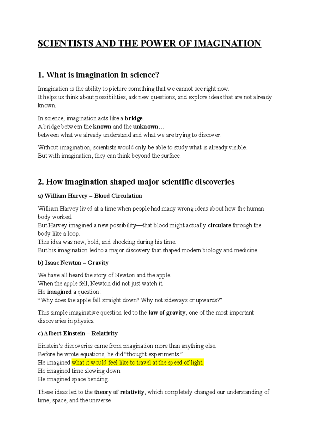 SCI 101: The Role of Imagination in Scientific Discoveries - Studocu