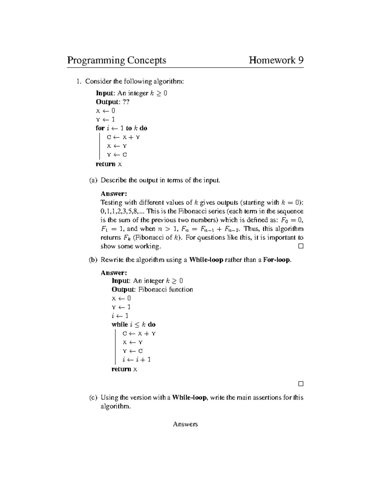 Answer sheet for homework 9 - Programming Concepts Homework 9 Consider ...